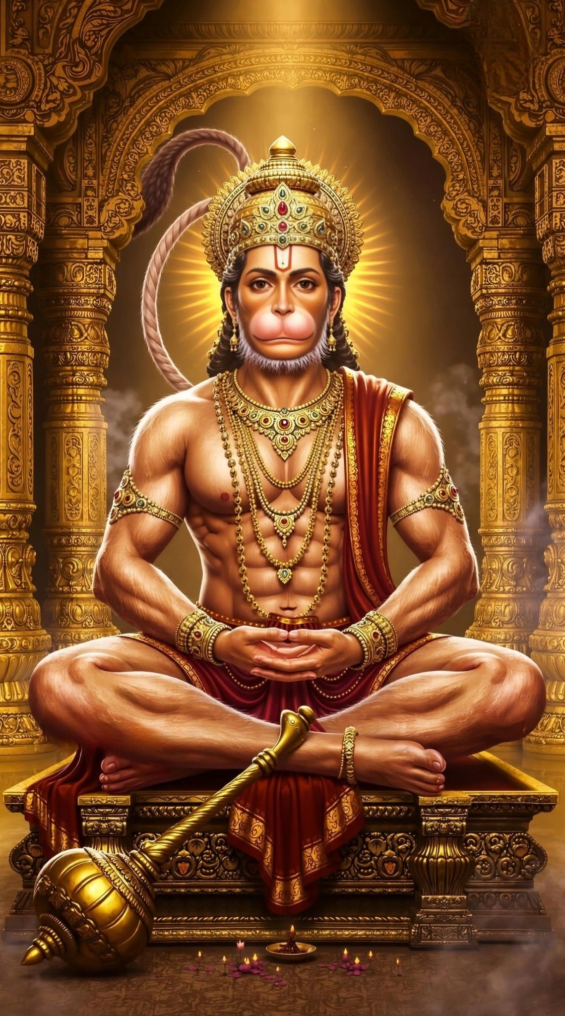 Hanuman seated on a golden throne