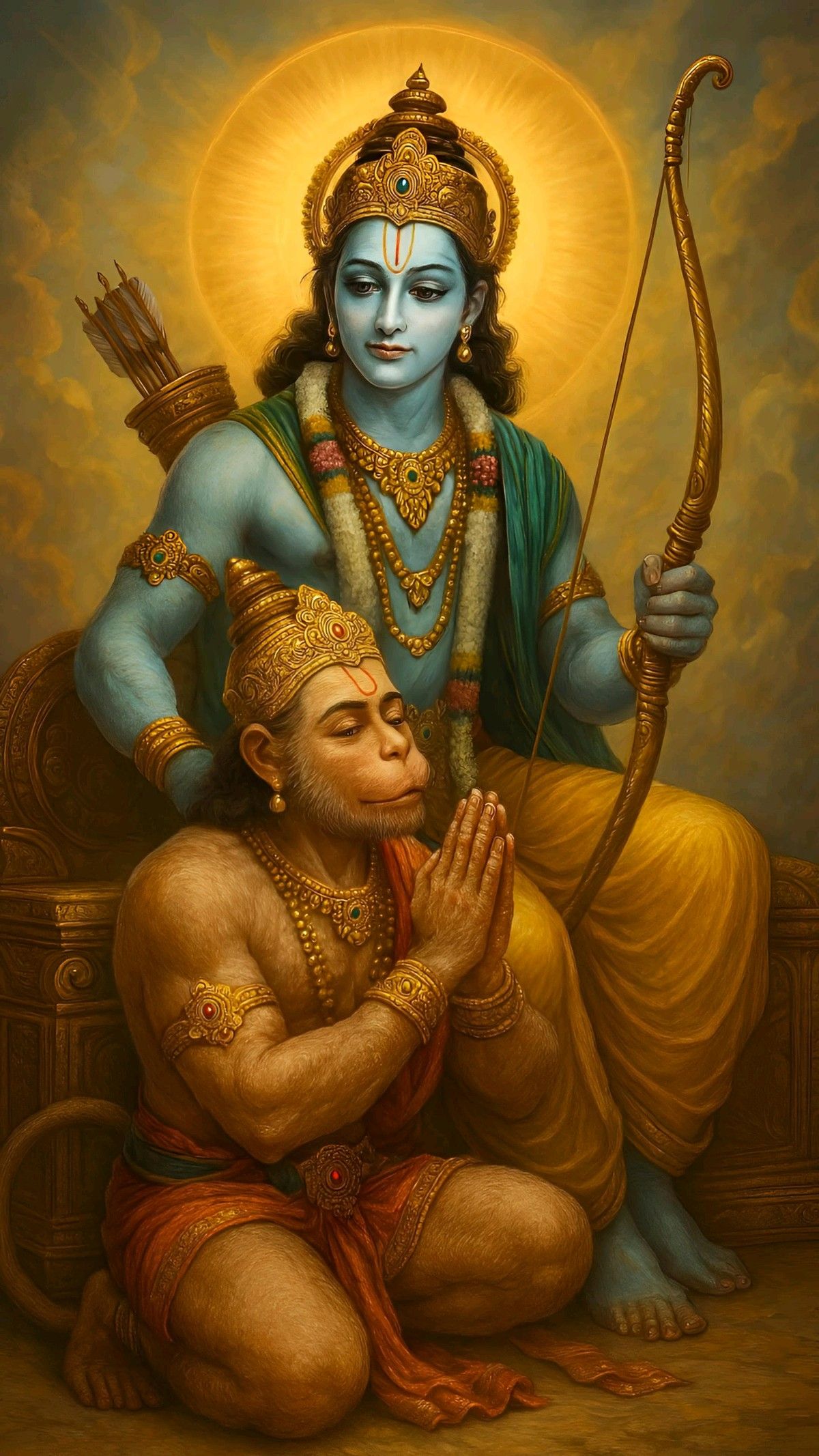 Hanuman prays to Lord Ram with devotion.