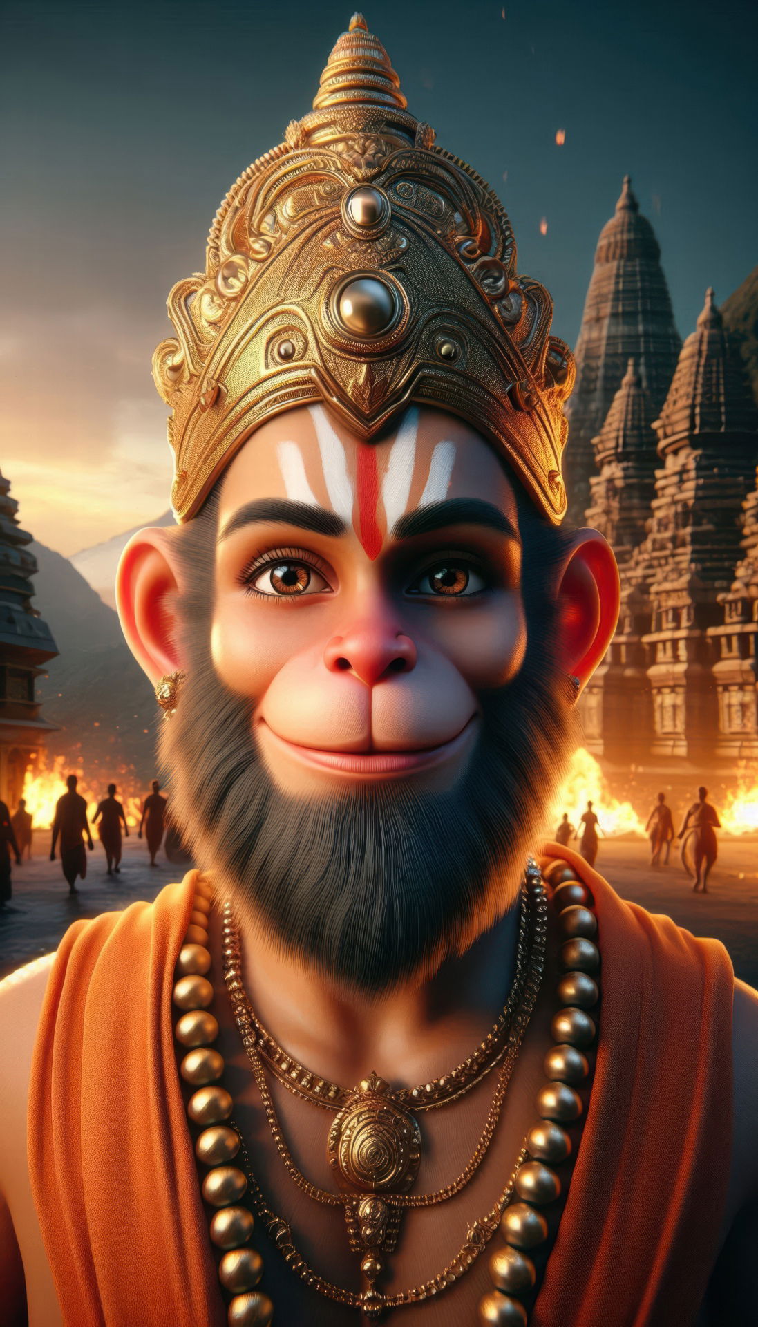 Hanuman portrait with temple background