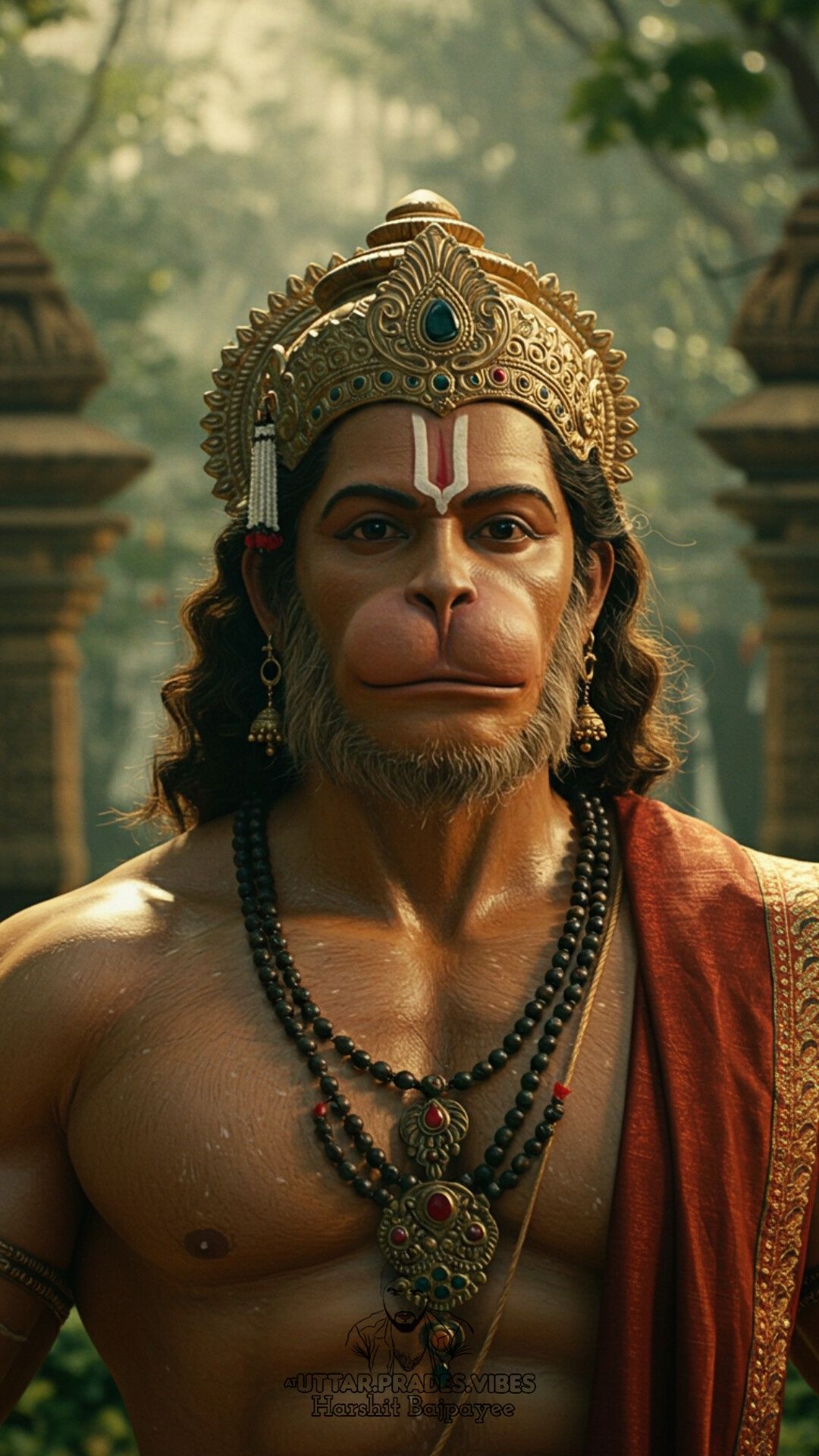 Powerful Hanuman portrait radiating divine energy