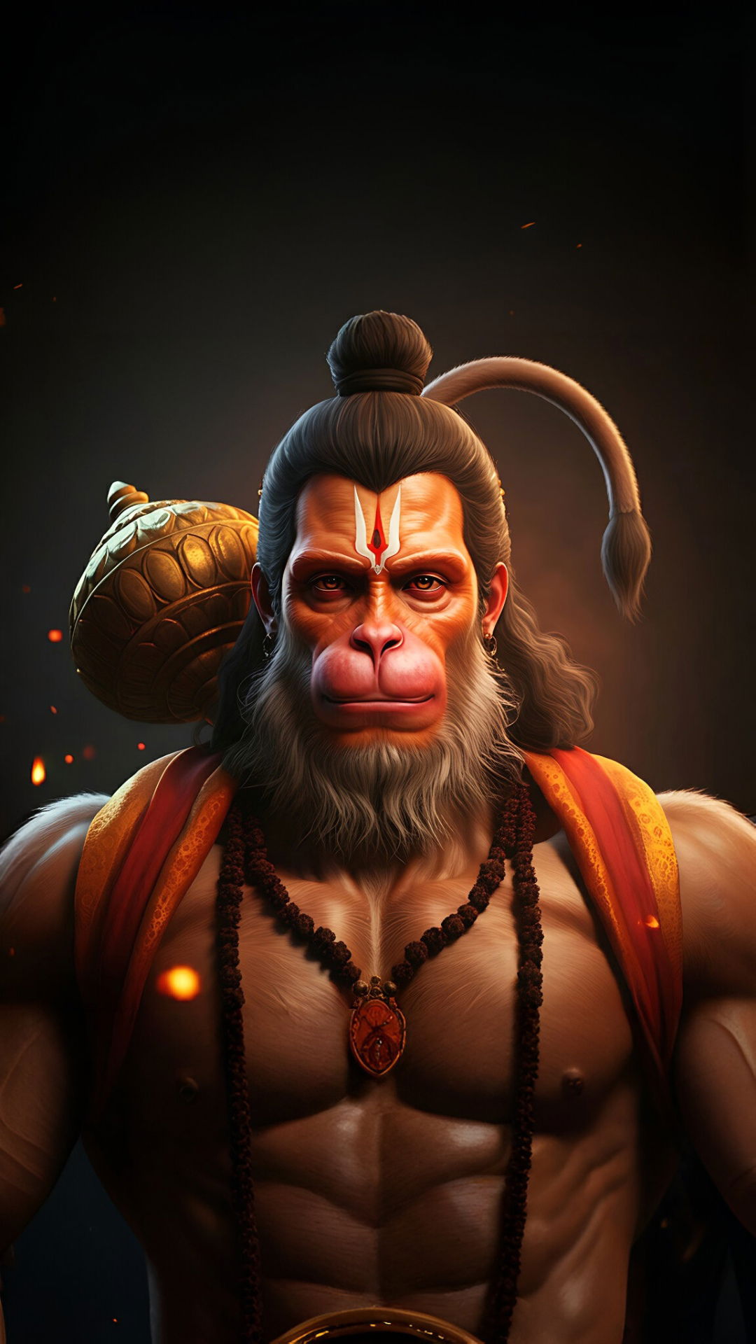 Powerful Hanuman portrait with golden mace