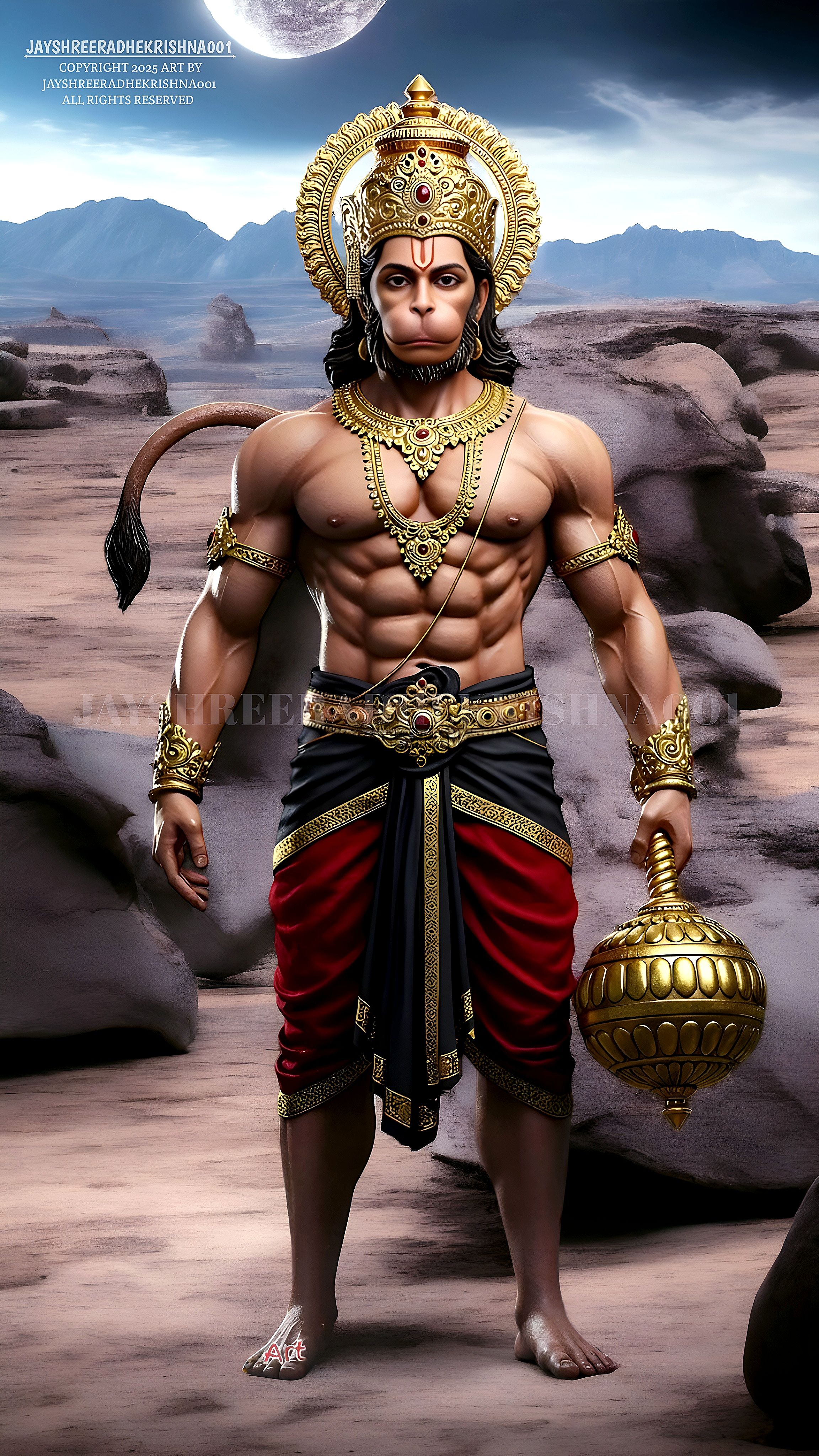 Powerful Hanuman with golden mace