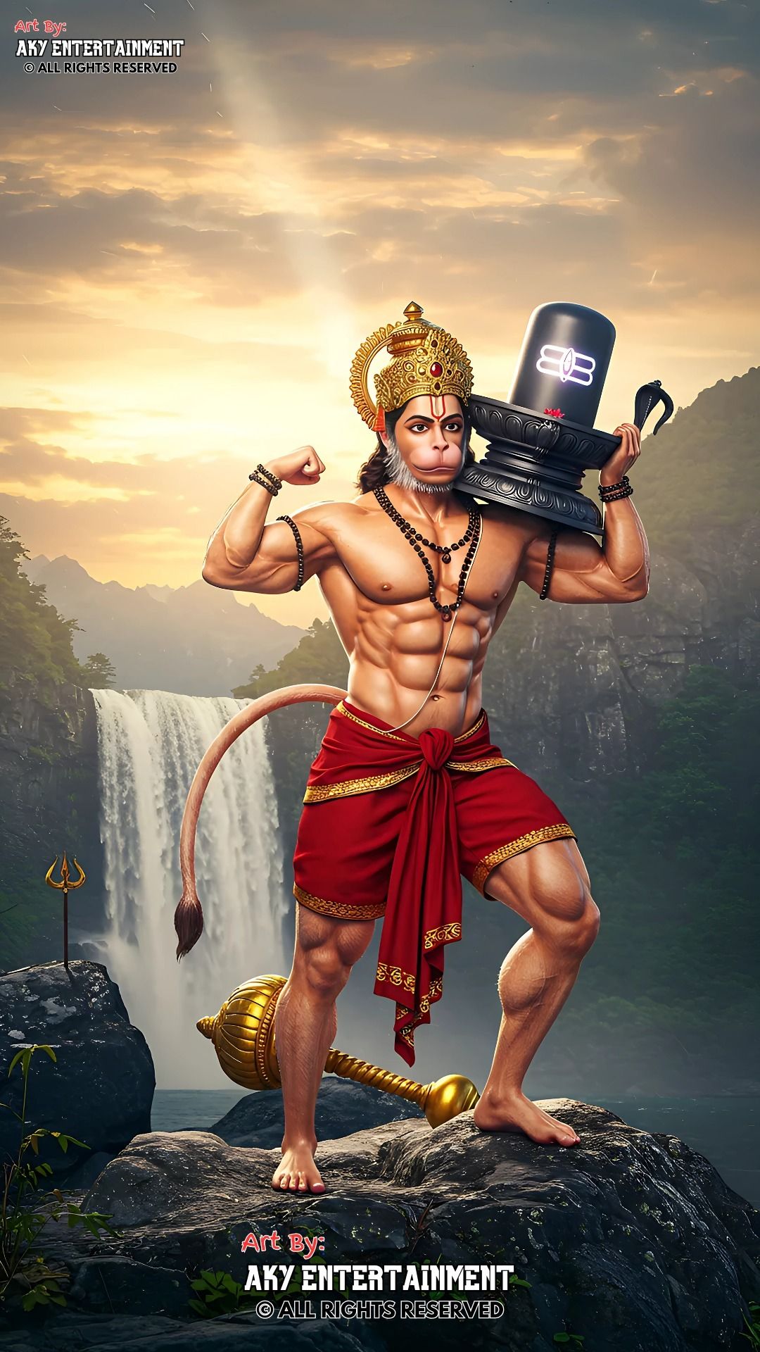 Hanuman carrying mountain, Shiva Lingam