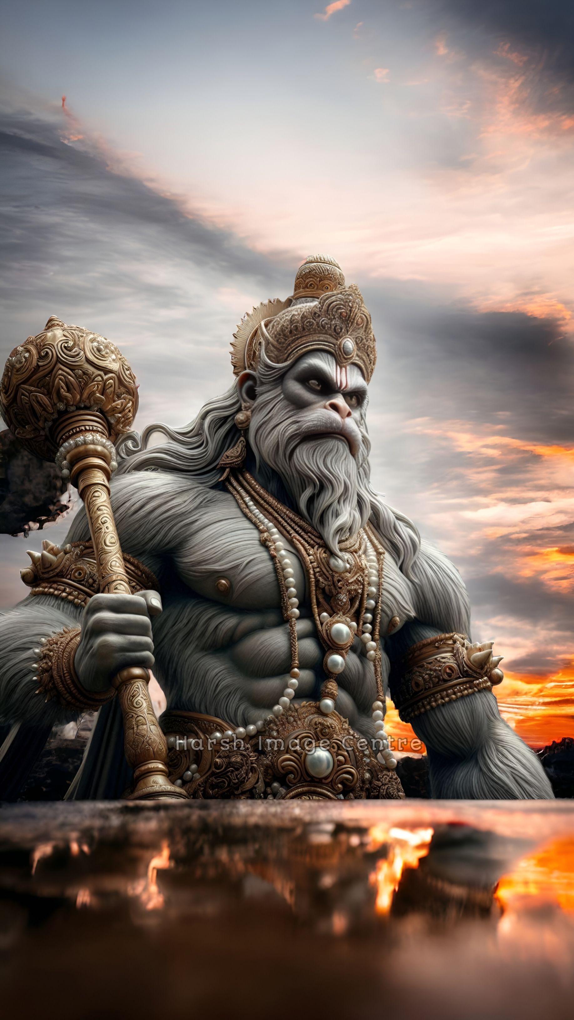 Powerful Hanuman with Mace, Divine Image