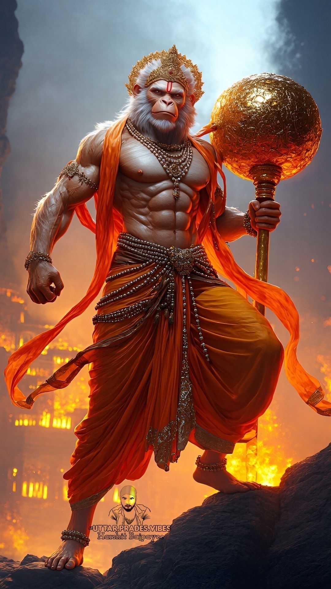 Powerful Hanuman holding a mace.