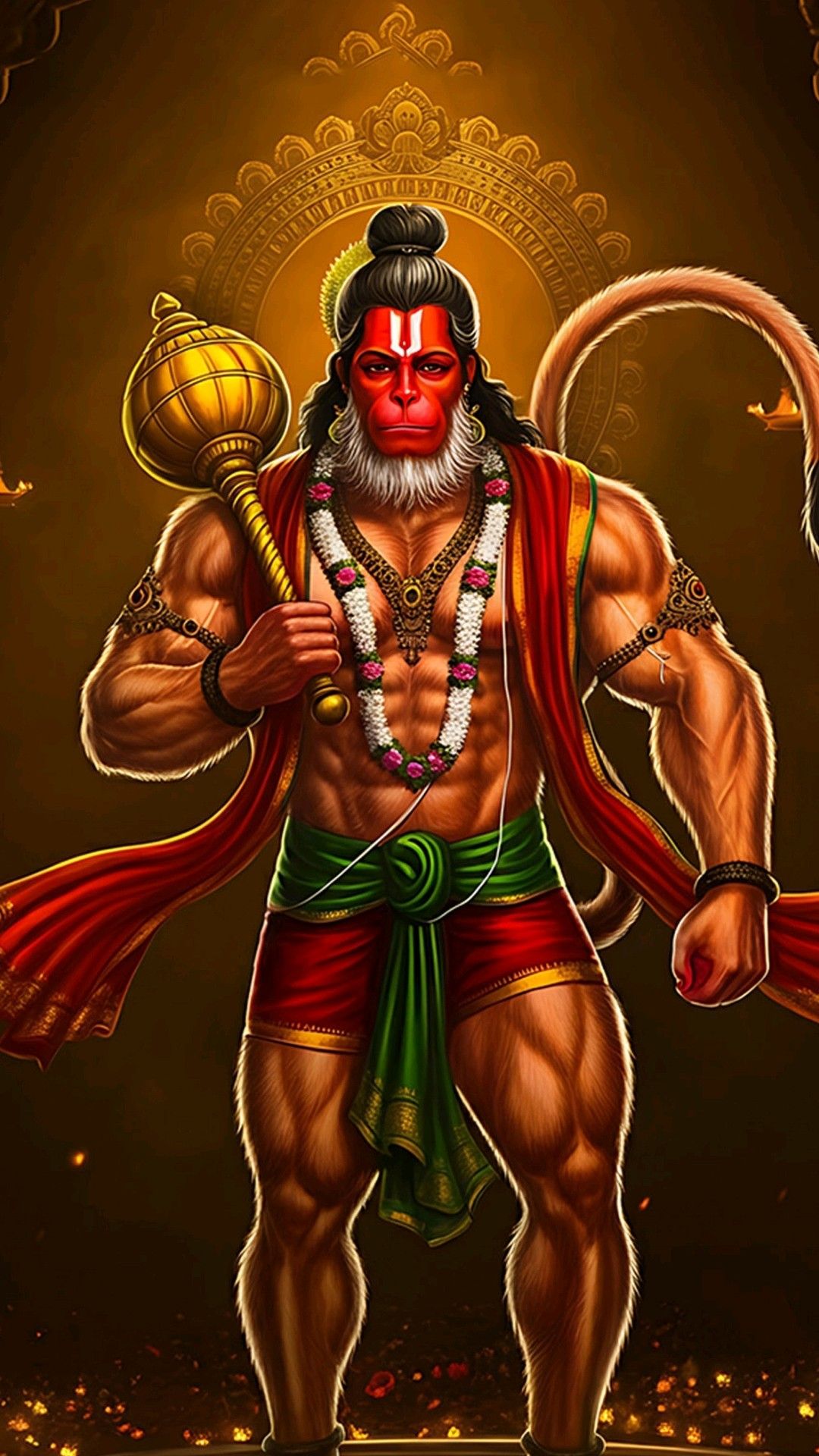 Powerful Hanuman with mace, divine wallpaper.