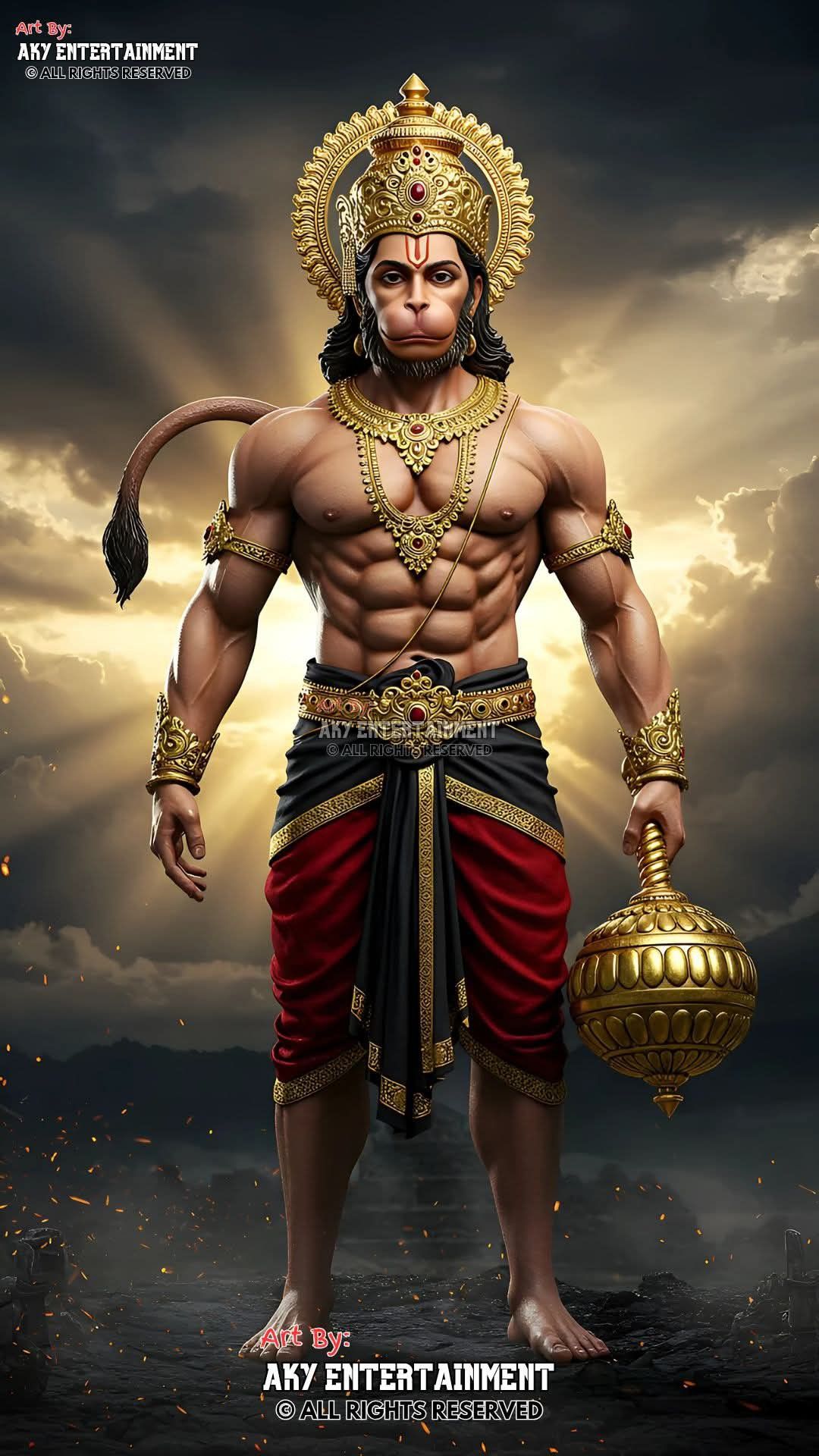 Powerful Hanuman portrait with mace