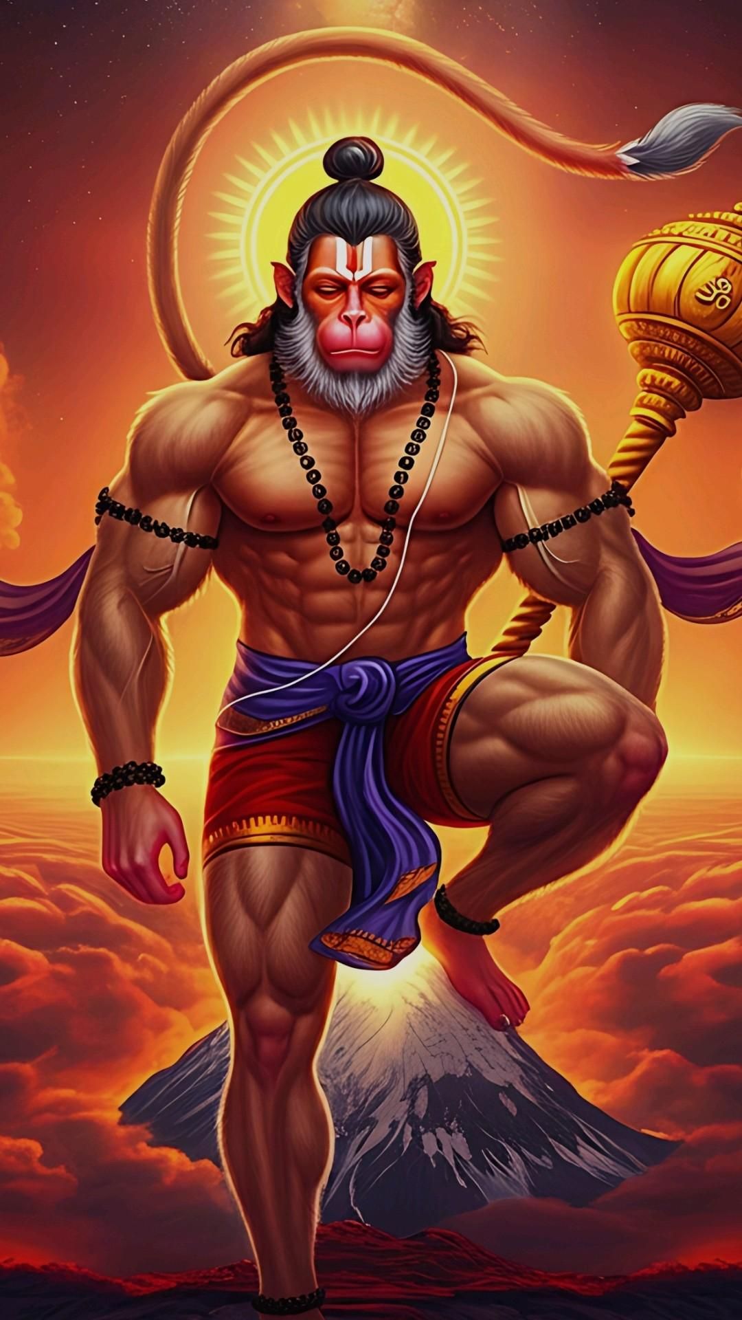 Hanuman, the powerful monkey god, stands strong