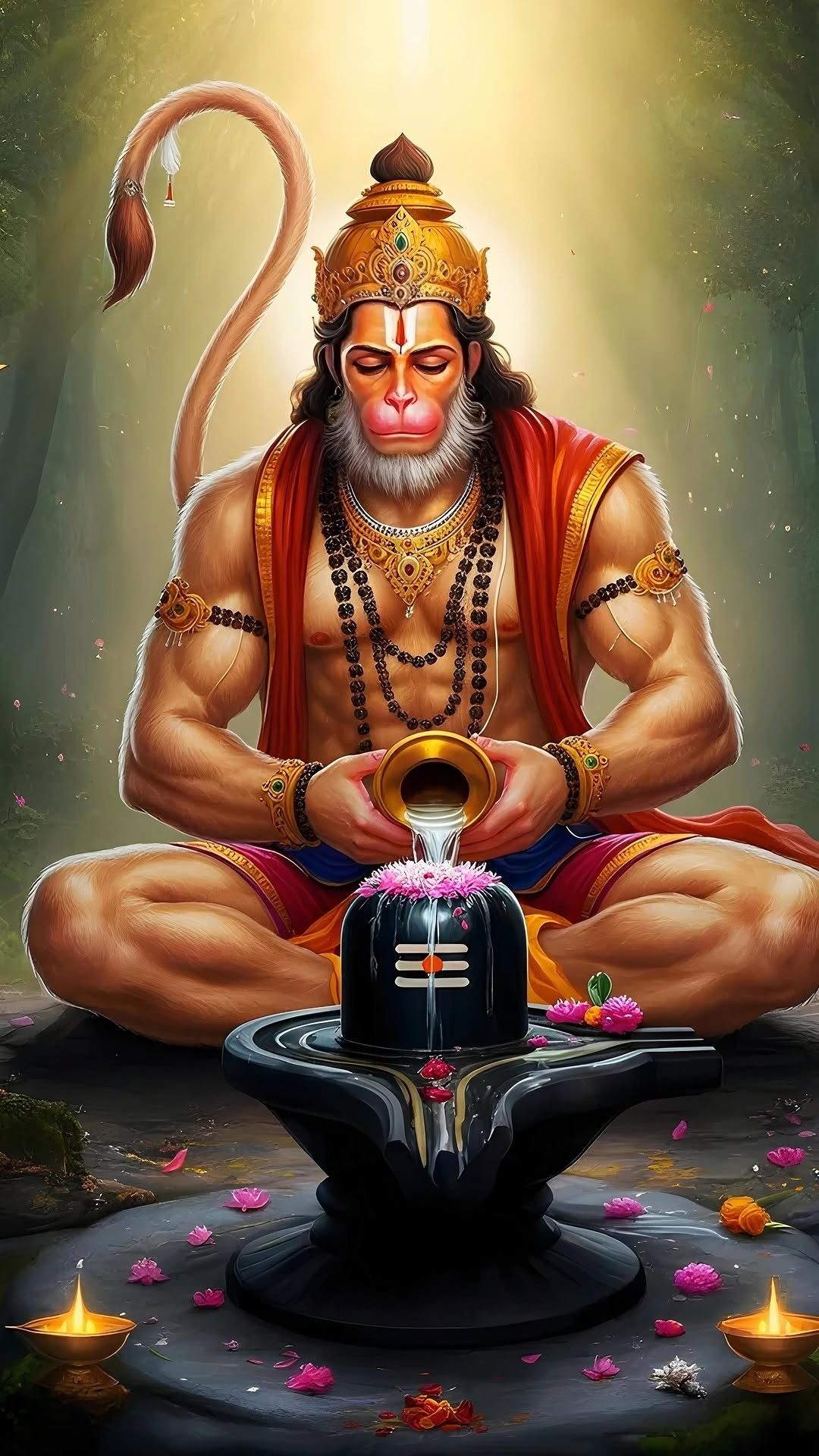 Hanuman offering water to Lord Shiva