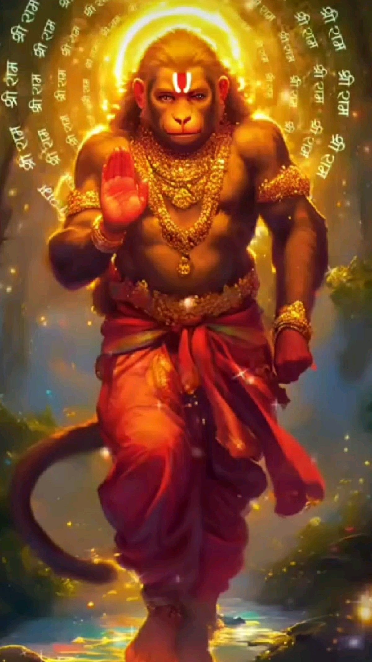 Powerful Hanuman with mace and Ram mantra.