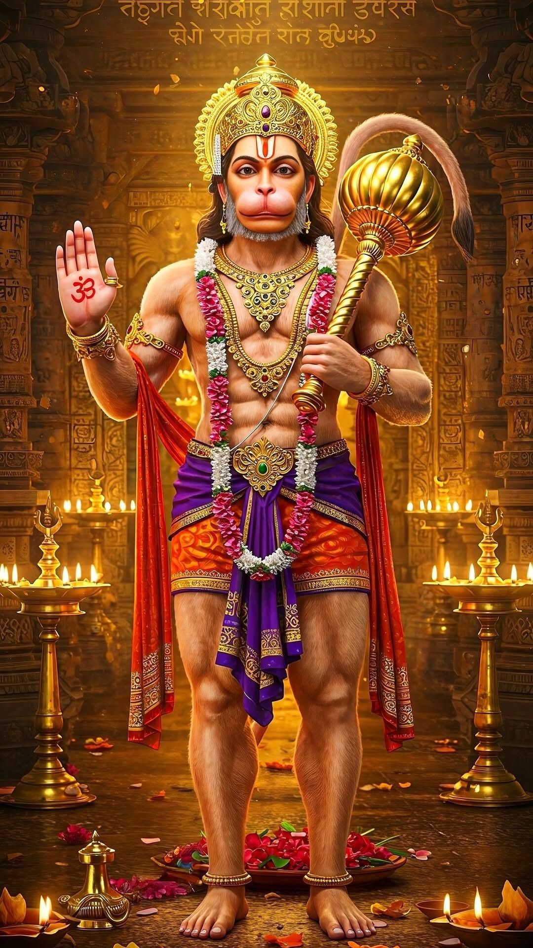 Hanuman bestows a blessing, golden aura