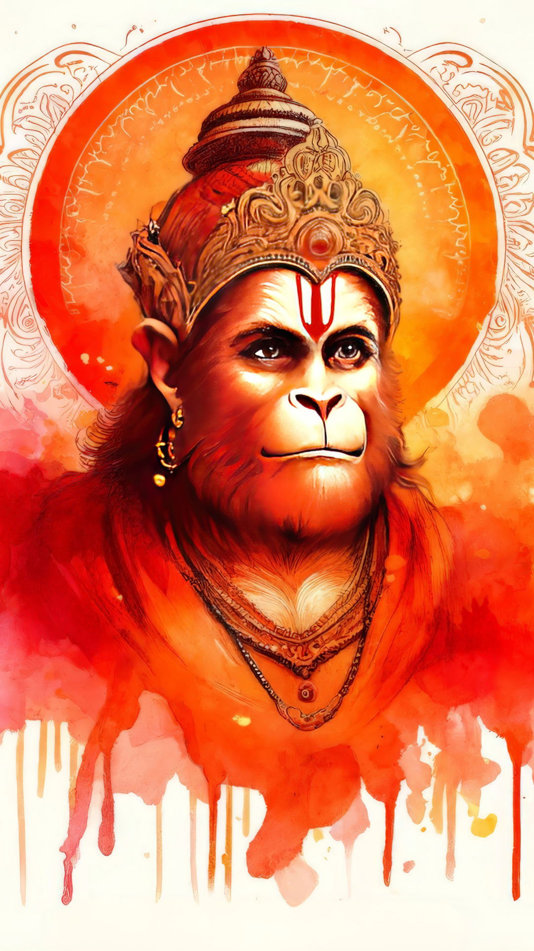 Radiant Hanuman portrait, divine wallpaper.