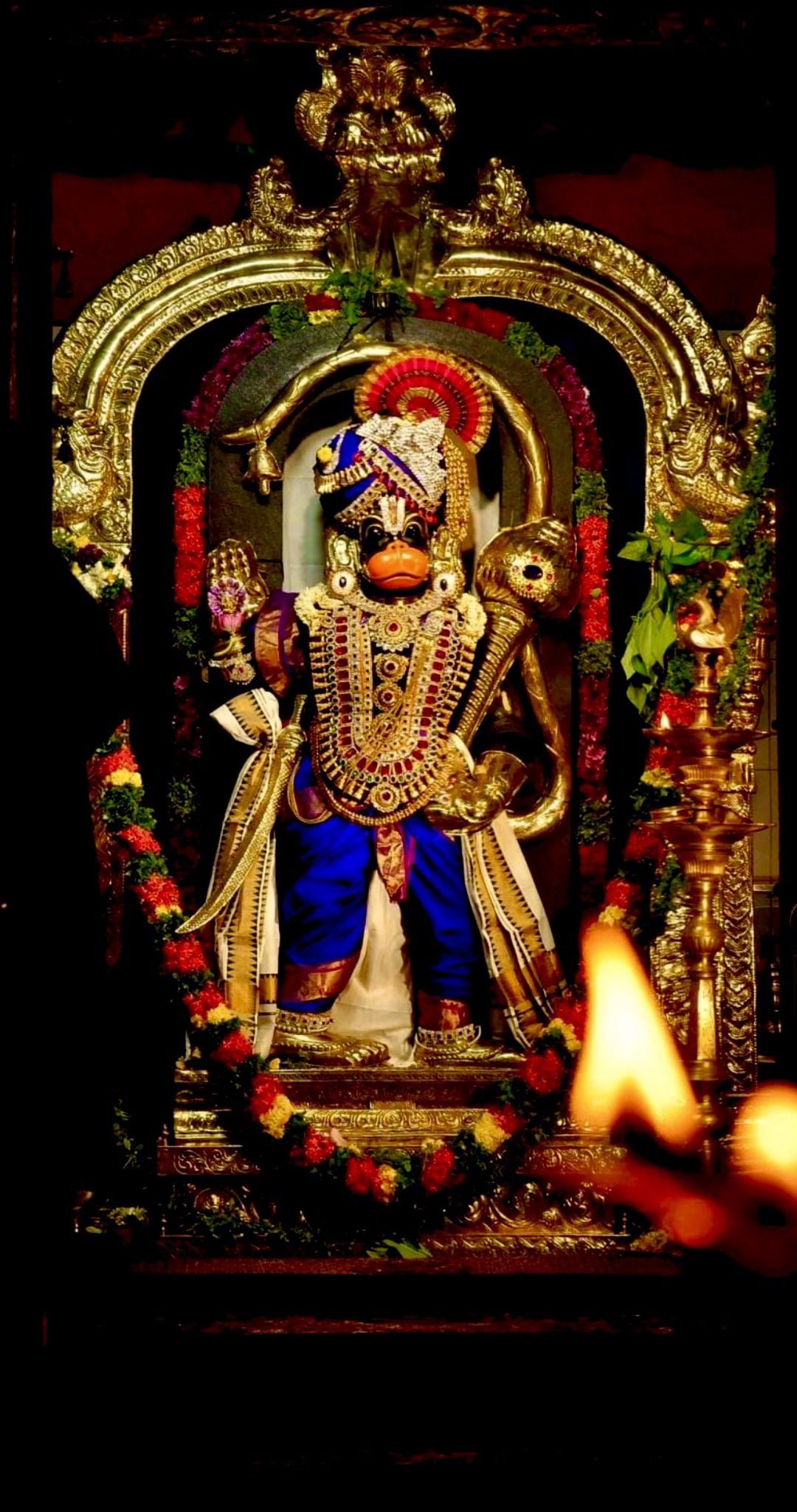 Hanuman idol in a vibrant temple