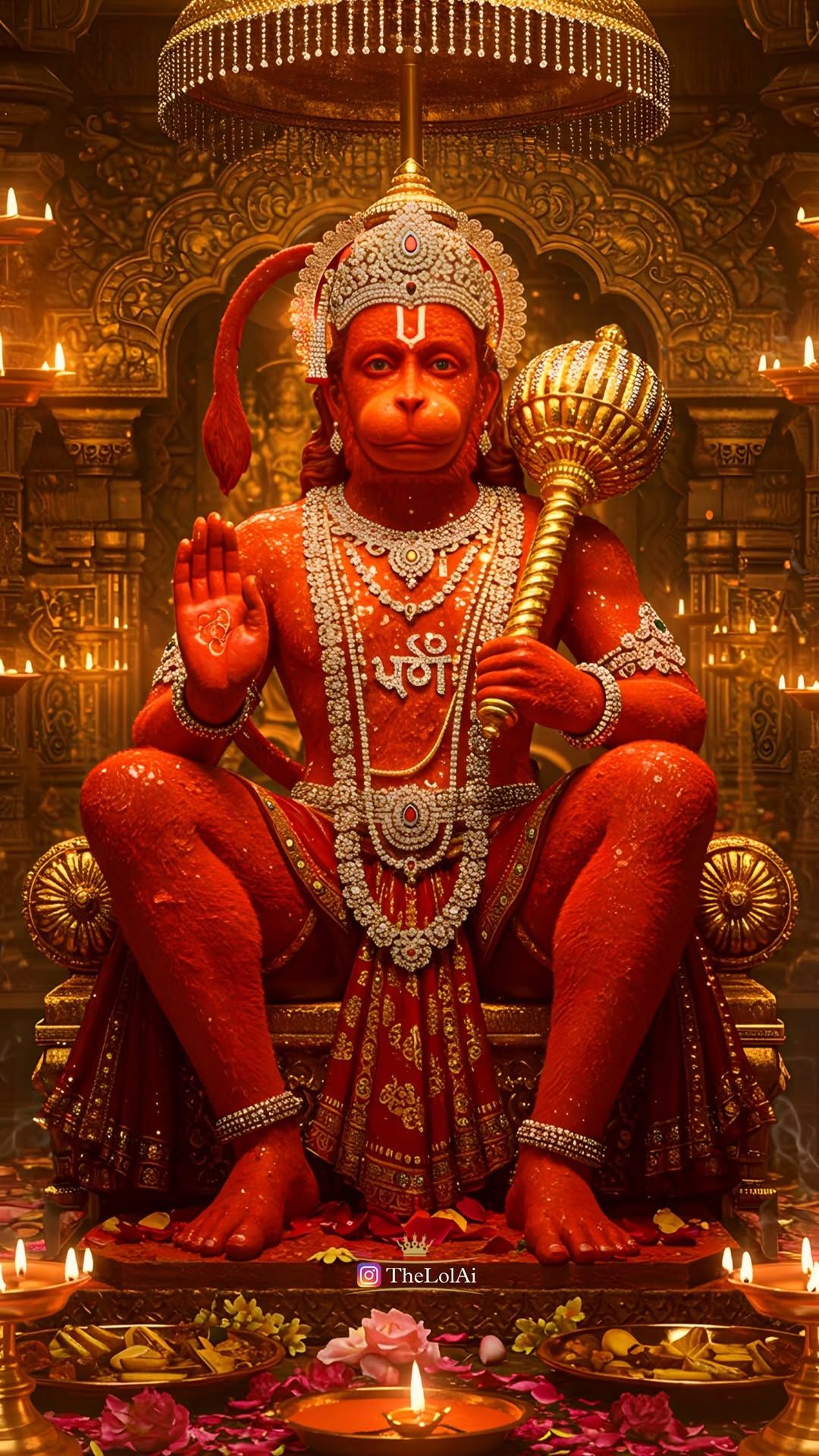 Hanumanji on his golden throne.