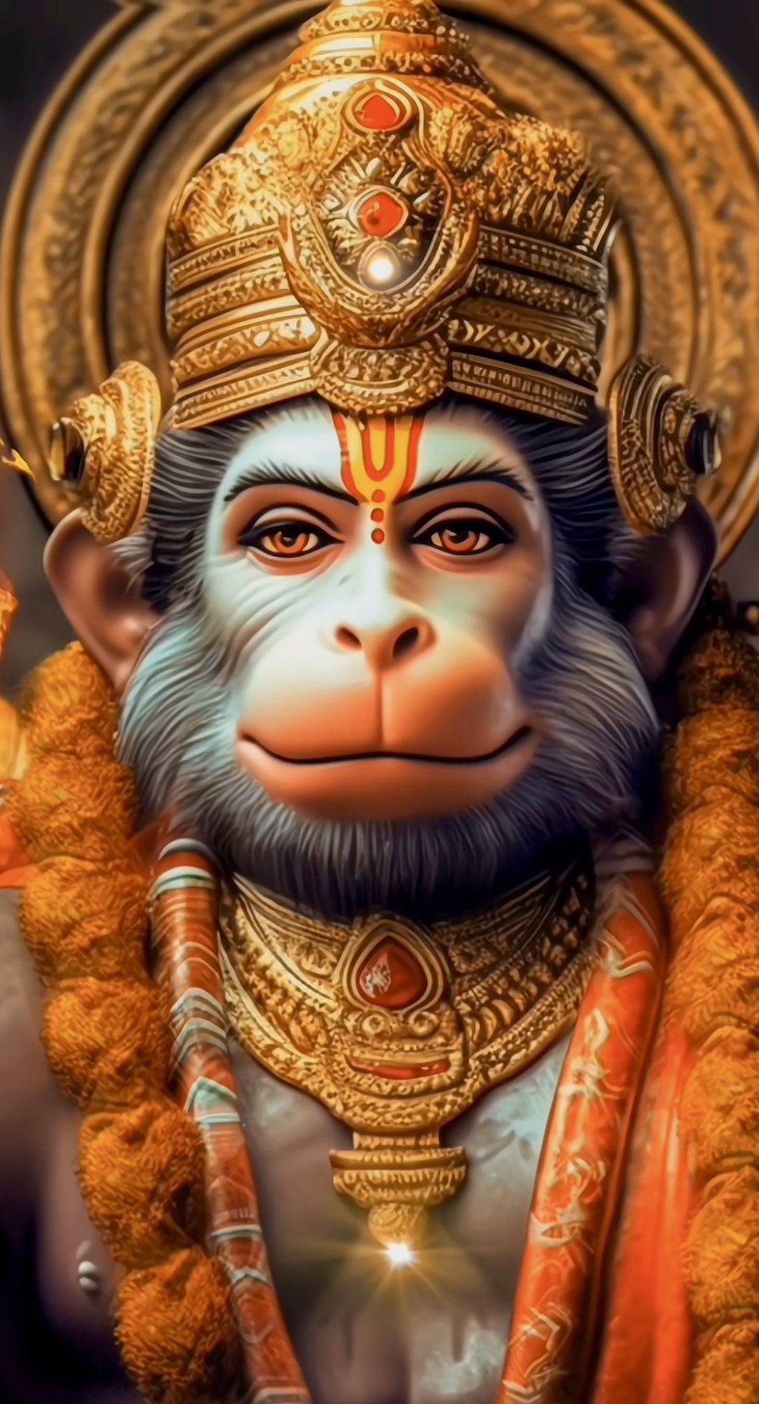 Regal Hanuman portrait with golden crown