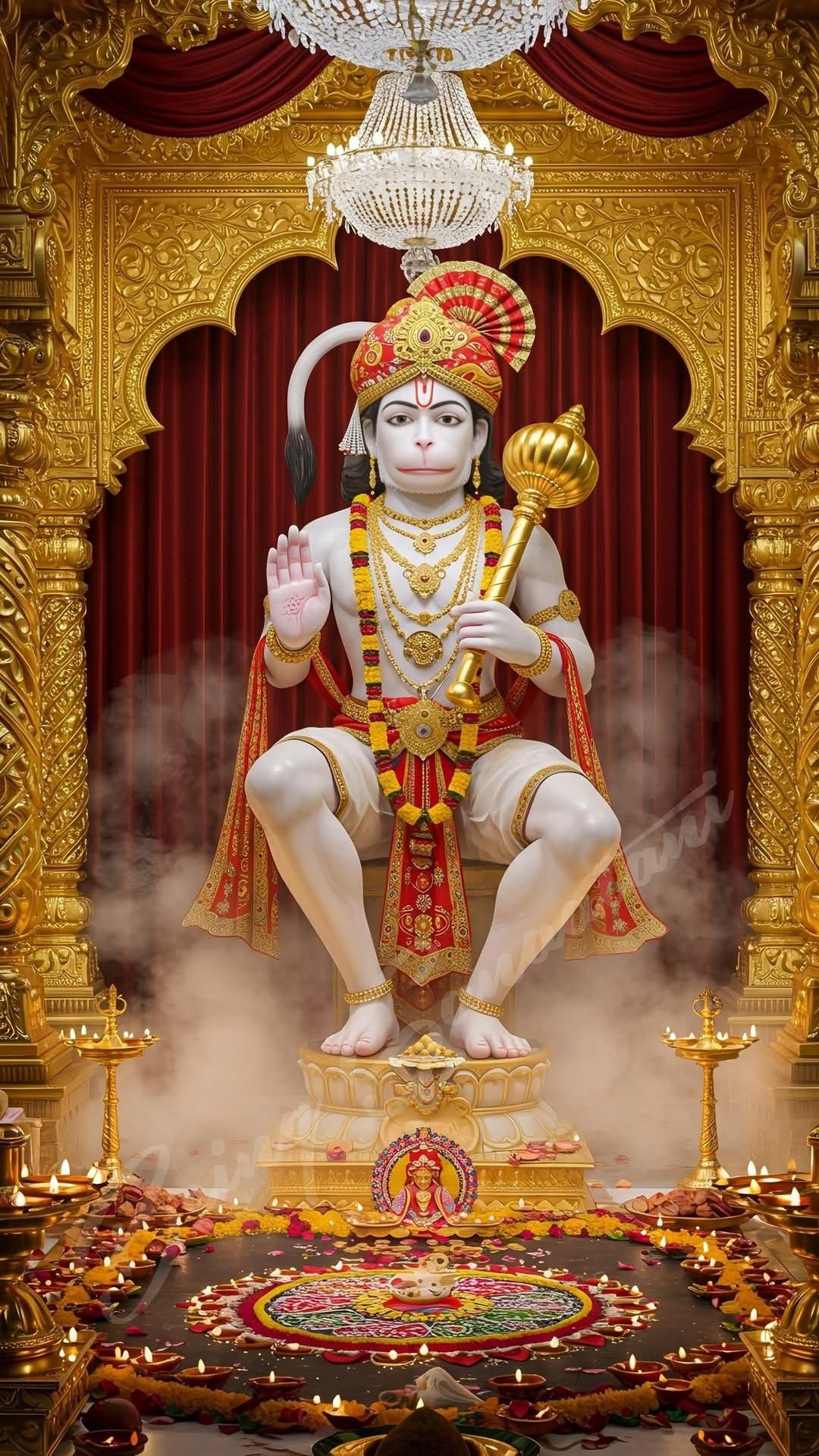 Hanumanji seated in a golden temple