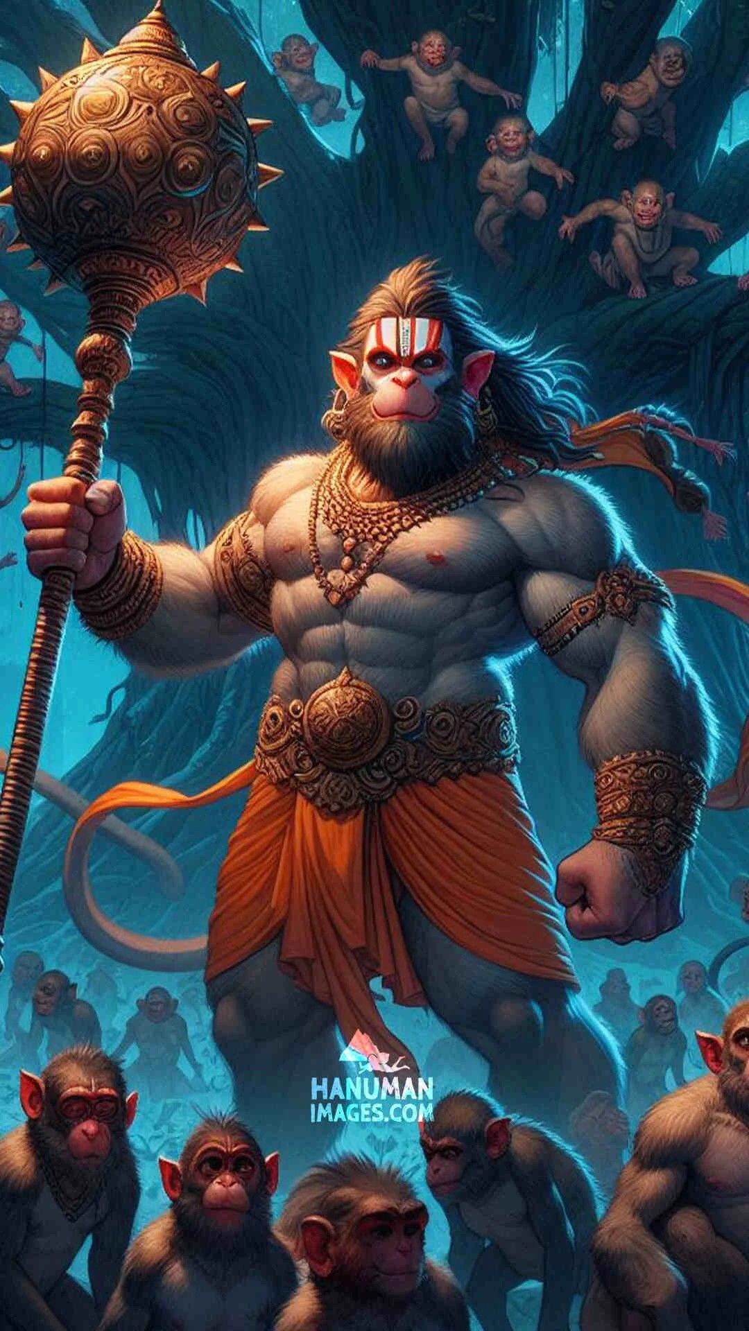 Powerful Hanuman holding his gada
