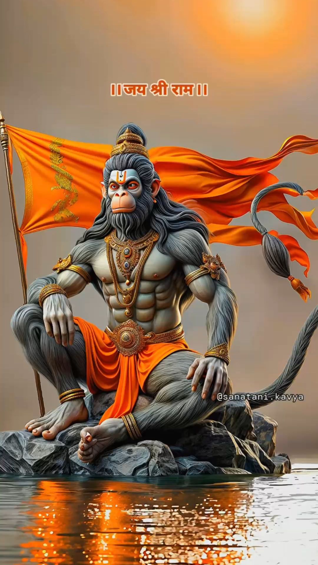 Powerful Hanuman with Ram\'s flag