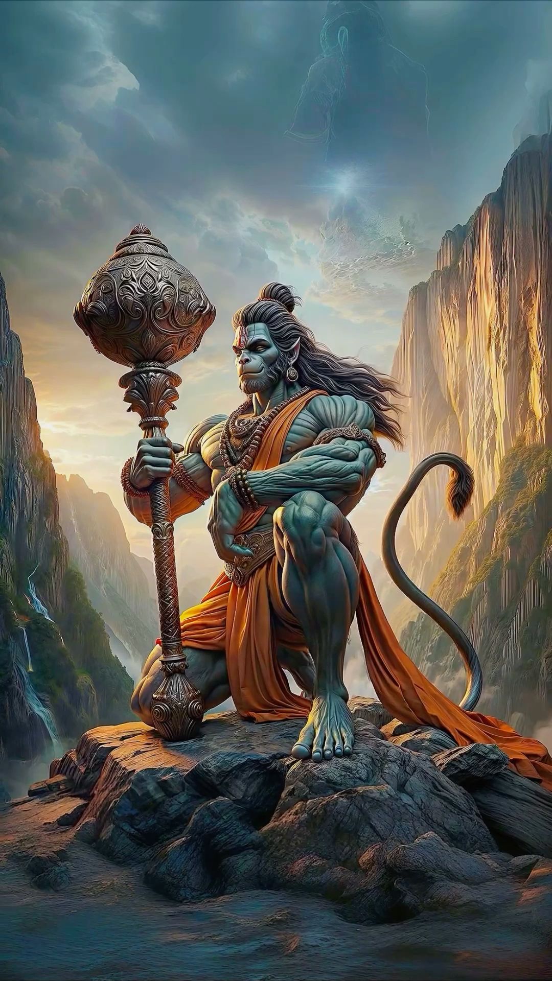 Hanuman holding mace, powerful deity