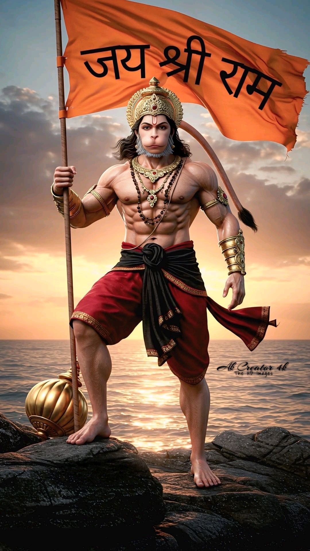 Powerful Hanuman holding a mountain.