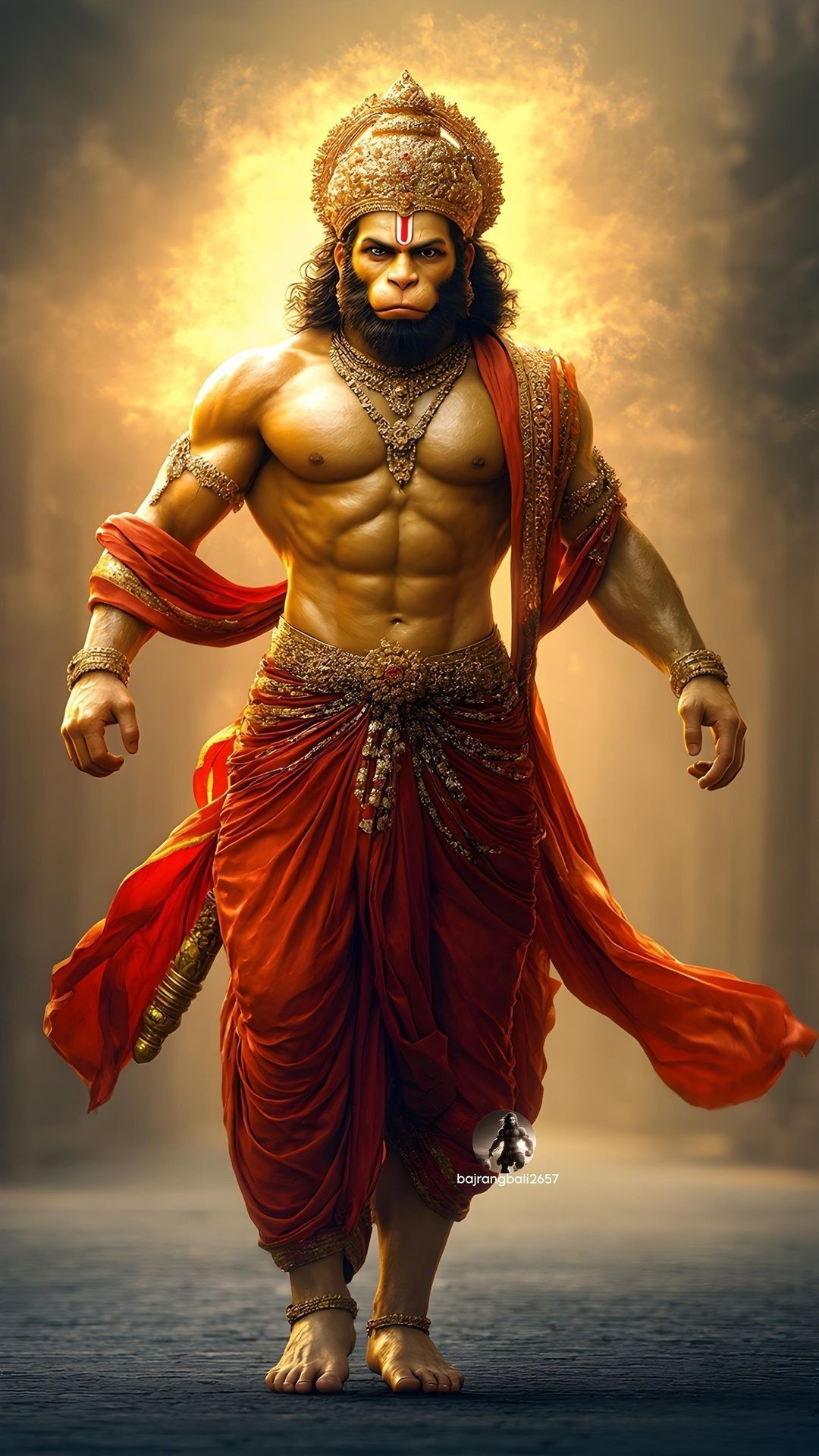 Powerful Hanuman standing with mace