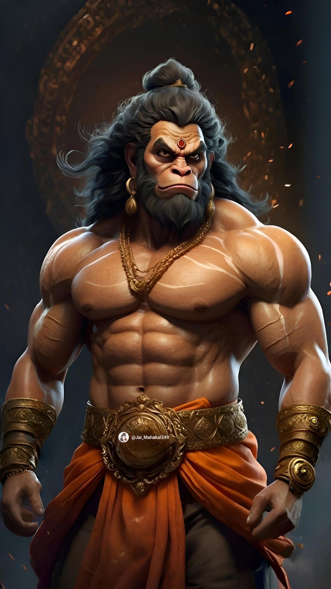 Powerful Hanuman portrait, divine protector.