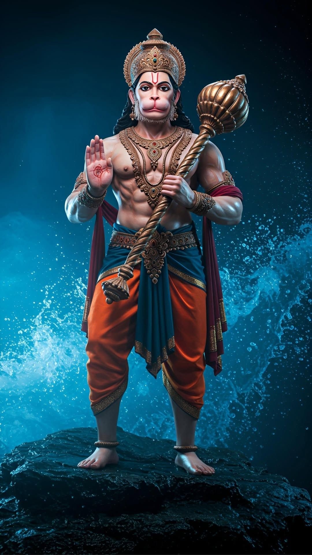 Powerful Hanuman holding a mace