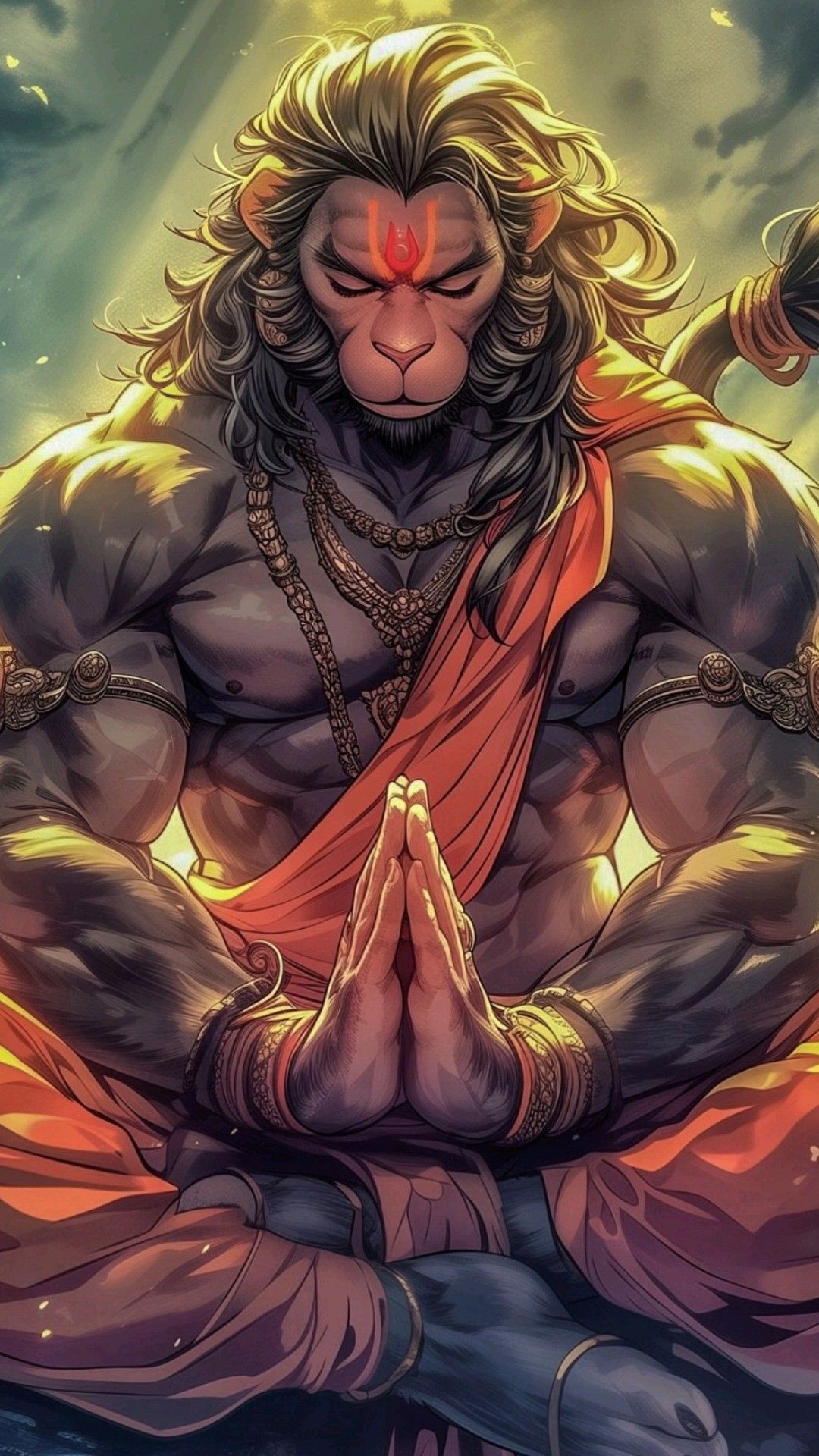 Hanuman in prayerful pose, divine portrait