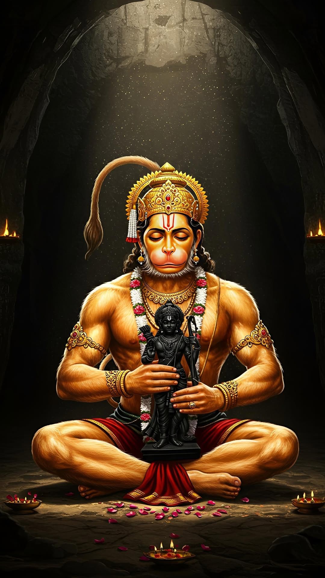 Hanuman holding Lord Ram statue