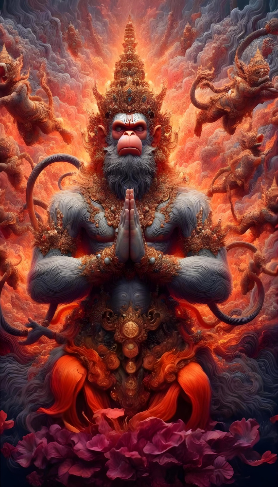 Hanuman in prayer, devotional wallpaper.