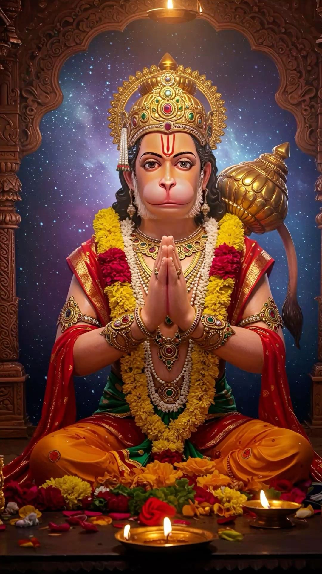 Hanumanji in prayer, devotional wallpaper.