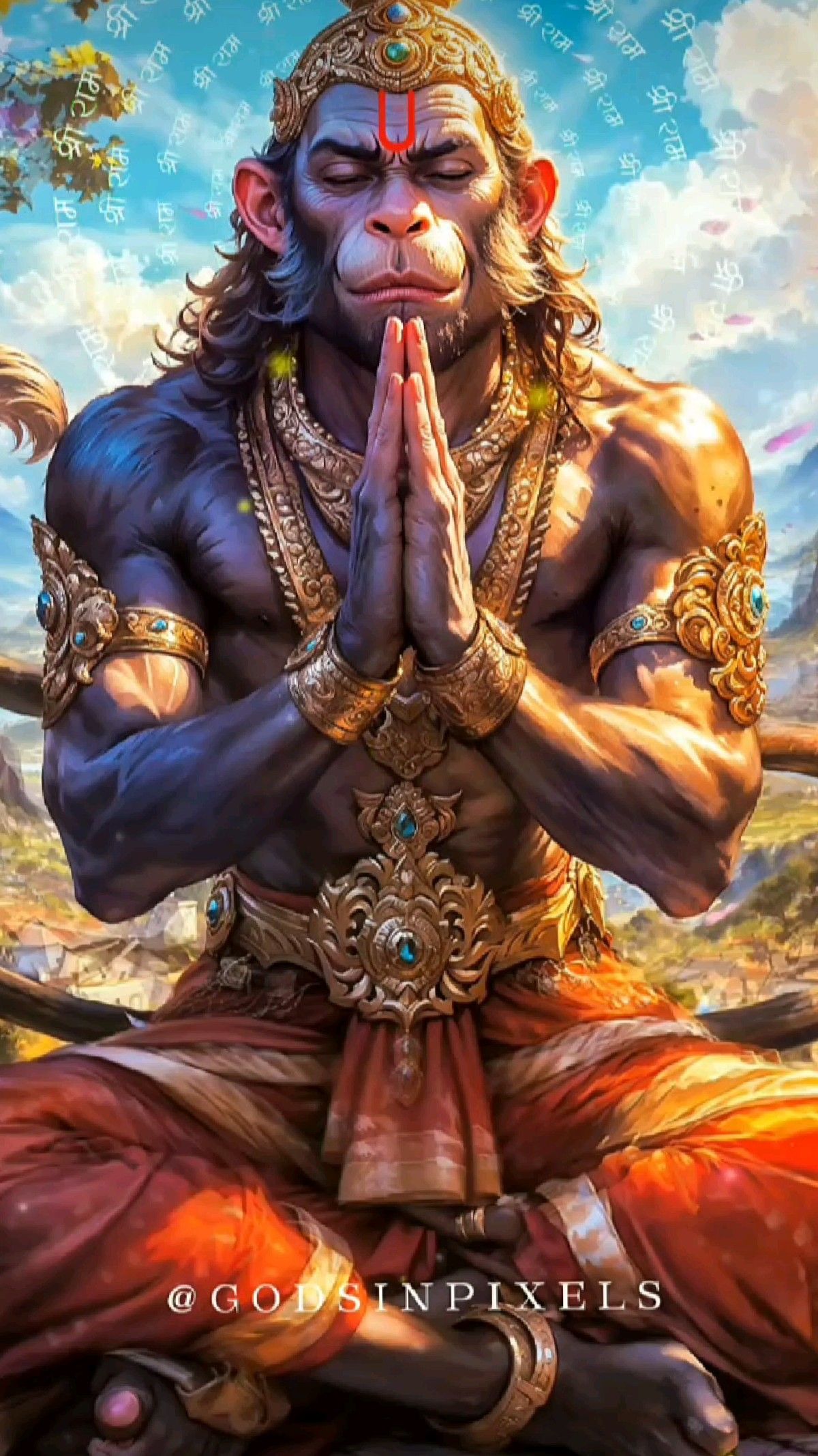 Hanuman in prayer with folded hands