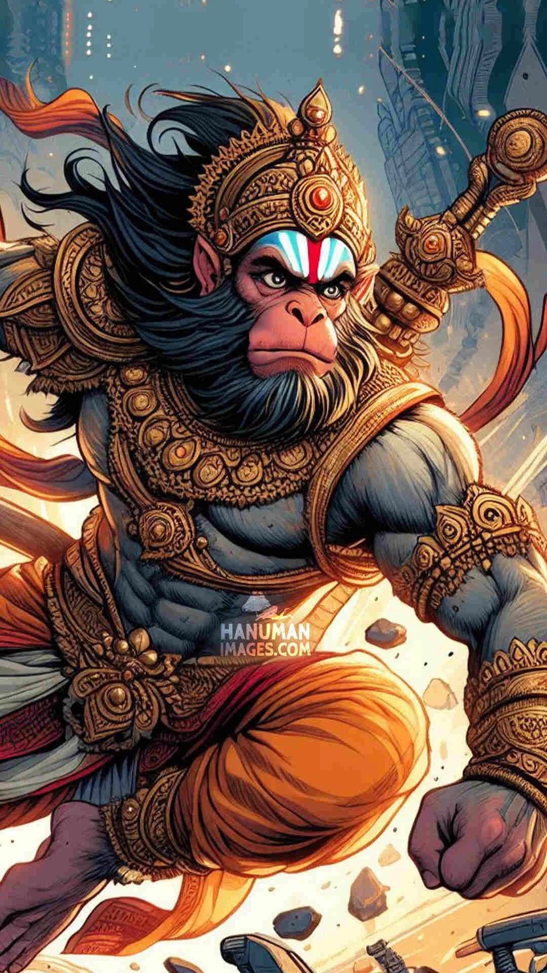 Powerful Hanuman with ornate gold jewelry