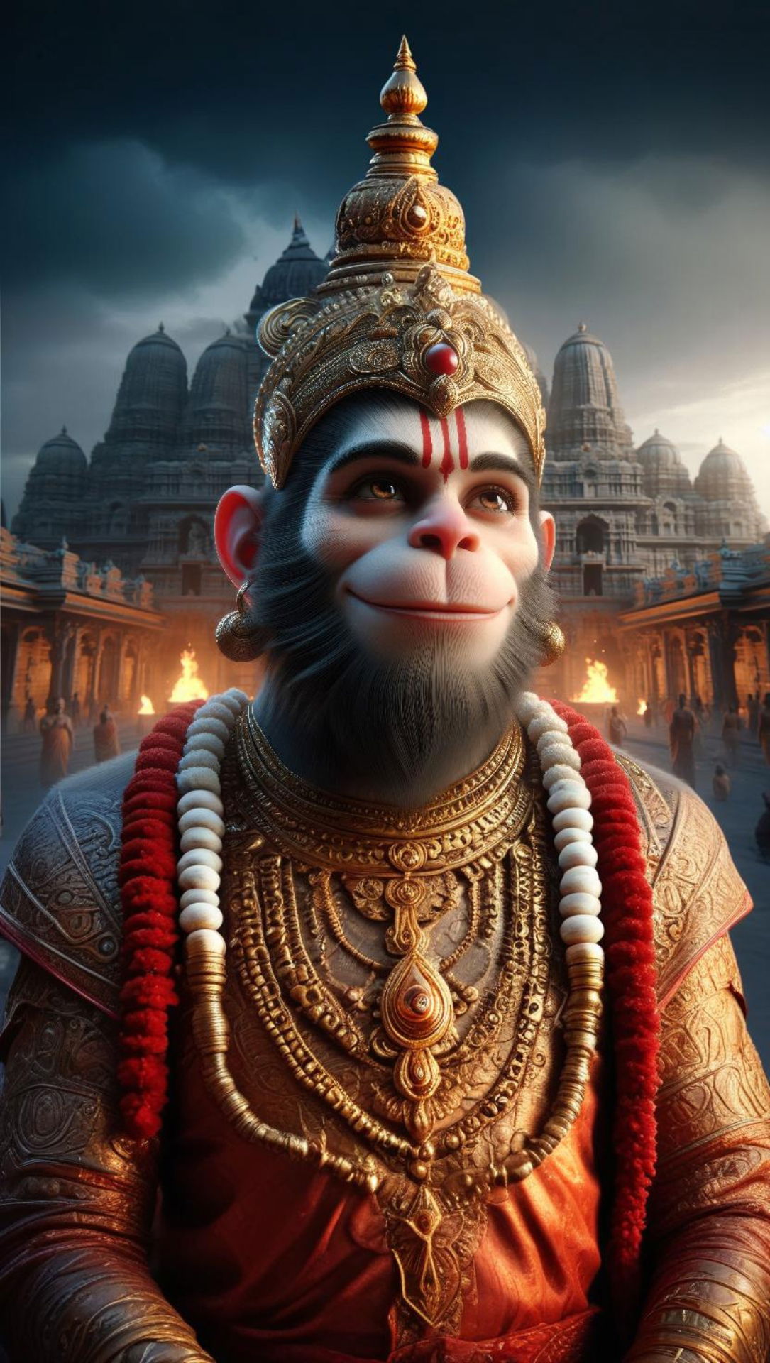 Hanuman with golden crown and ornaments