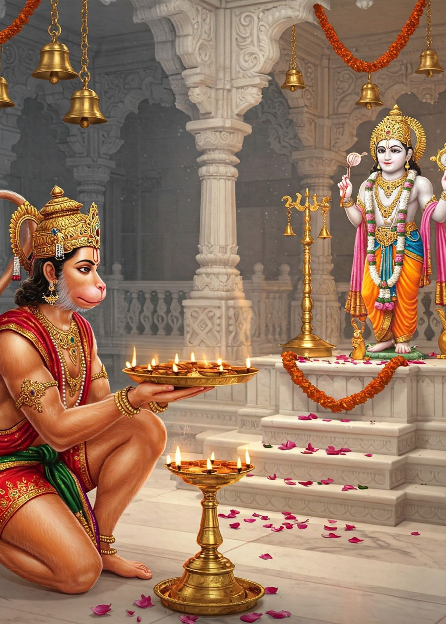 Hanuman offering aarti to Lord Rama