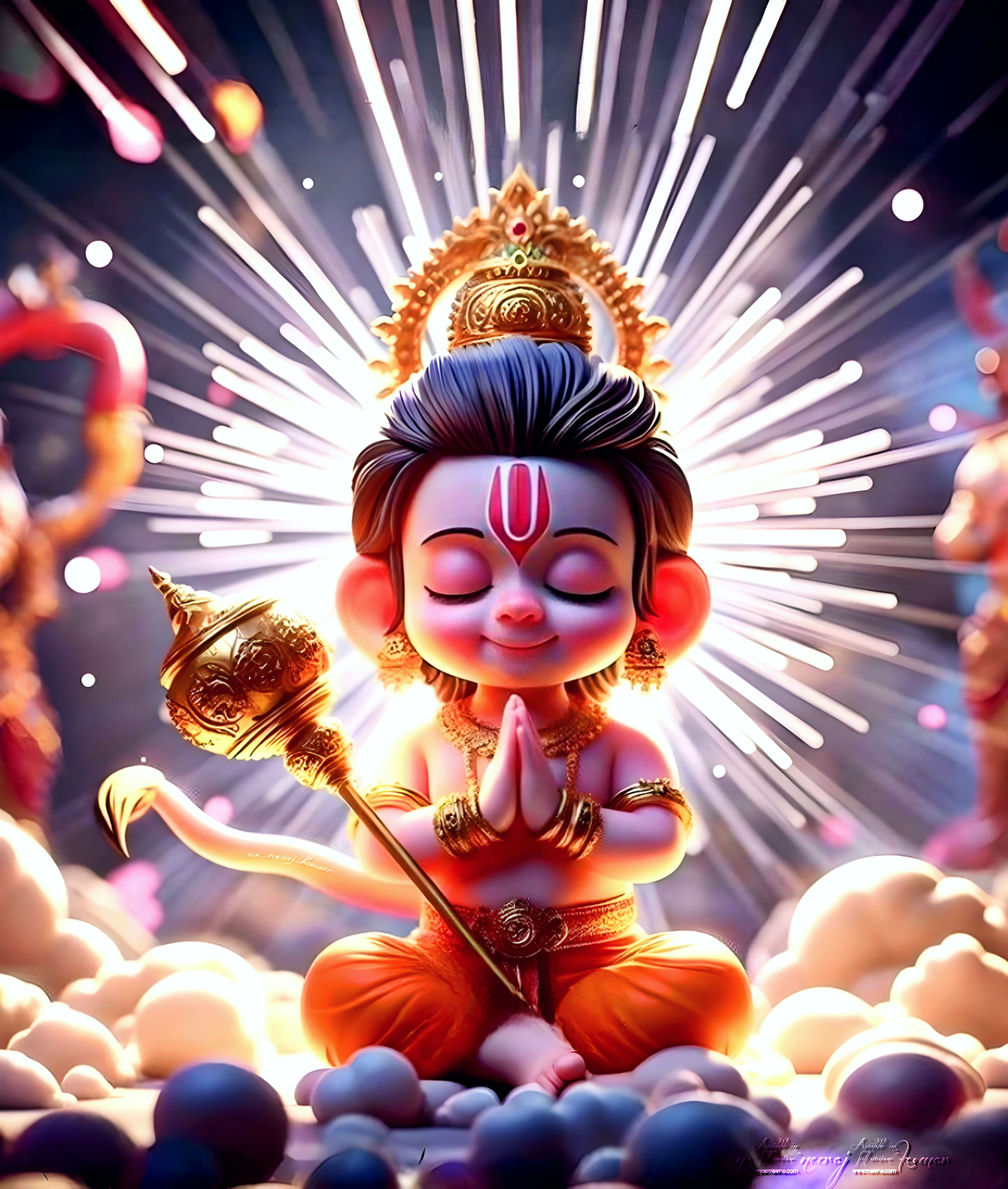 Young Hanuman offering a prayer.