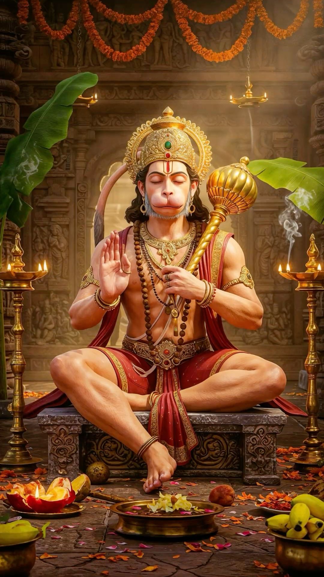 Hanuman in peaceful meditation posture