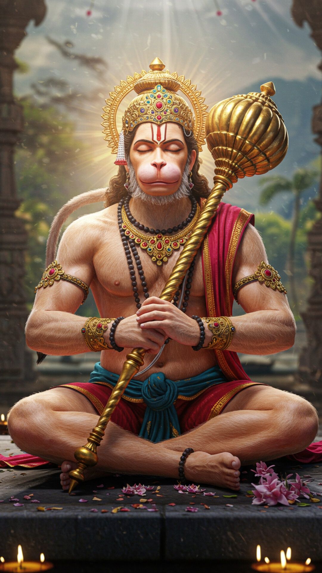 Hanuman in peaceful, devotional pose.