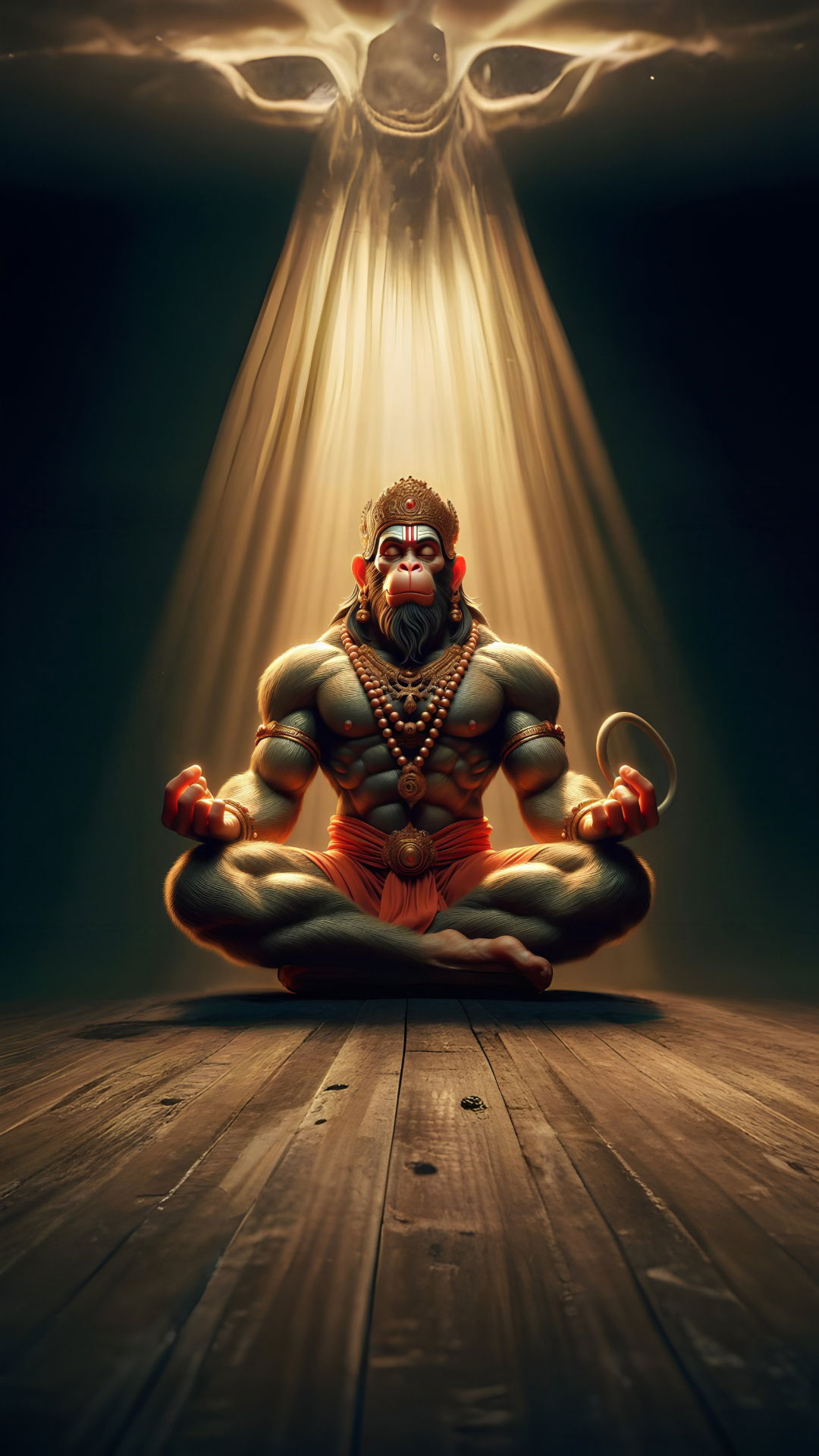 Hanuman in meditative pose, divine light