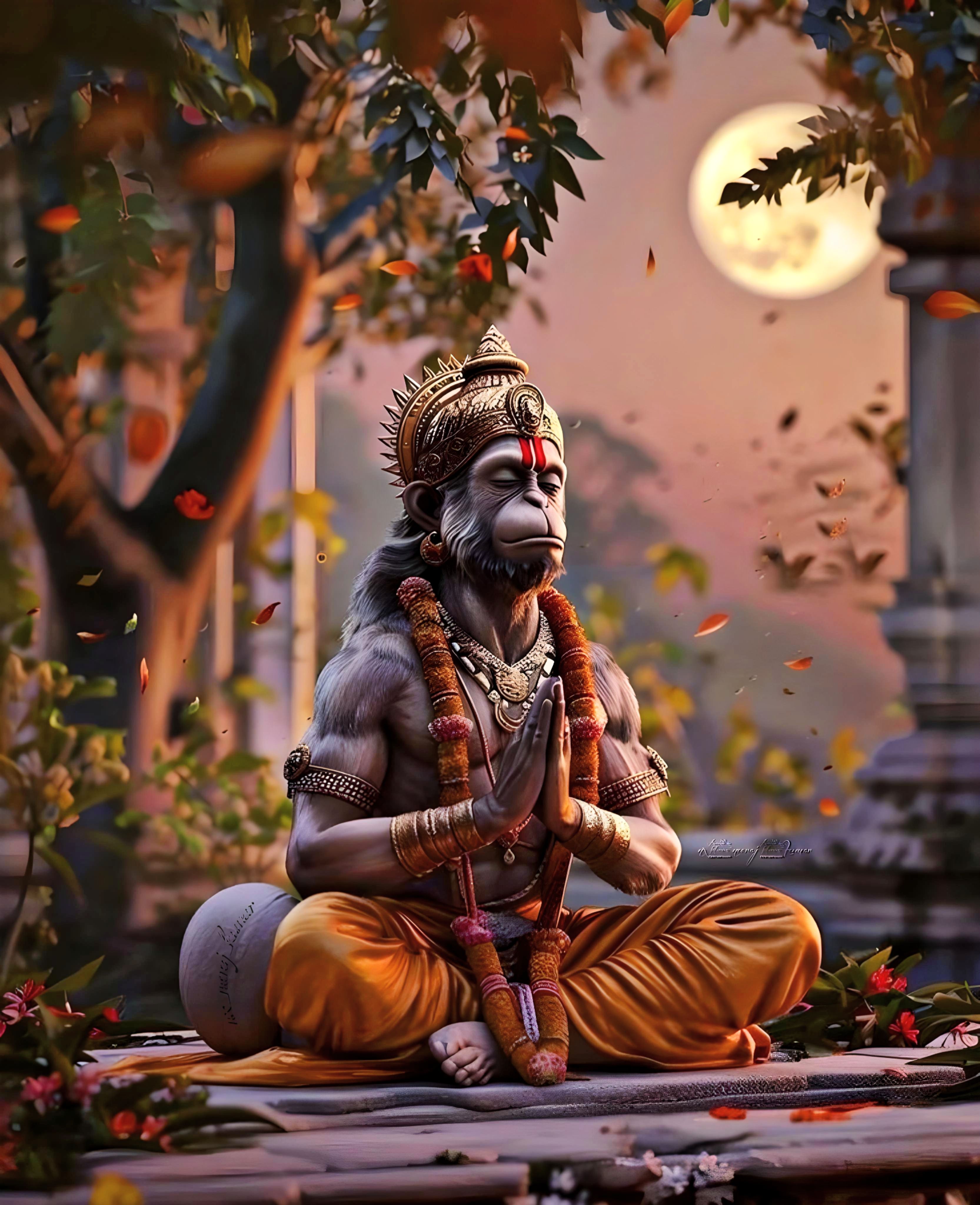 Hanuman in prayerful meditative pose