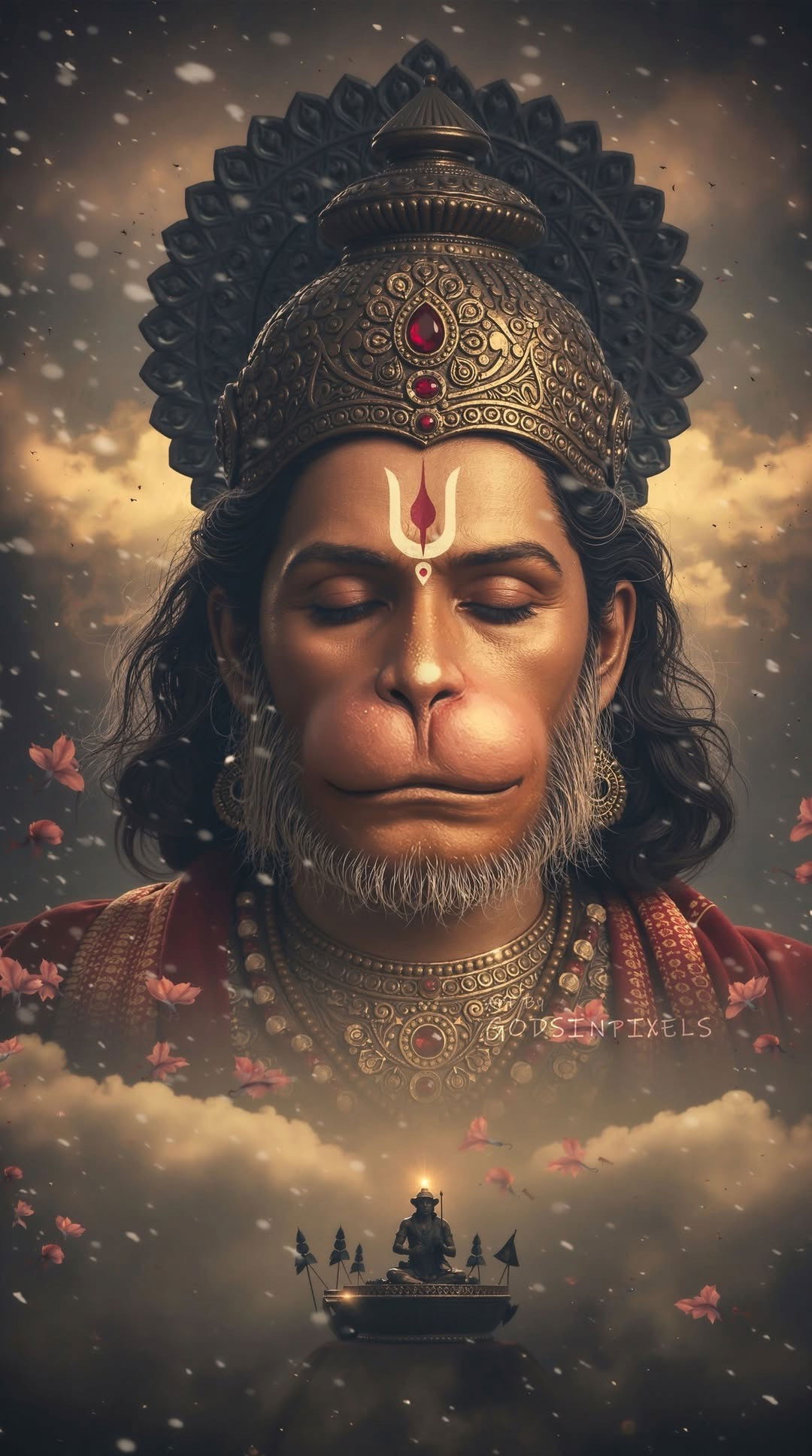 Serene Hanuman portrait with closed eyes