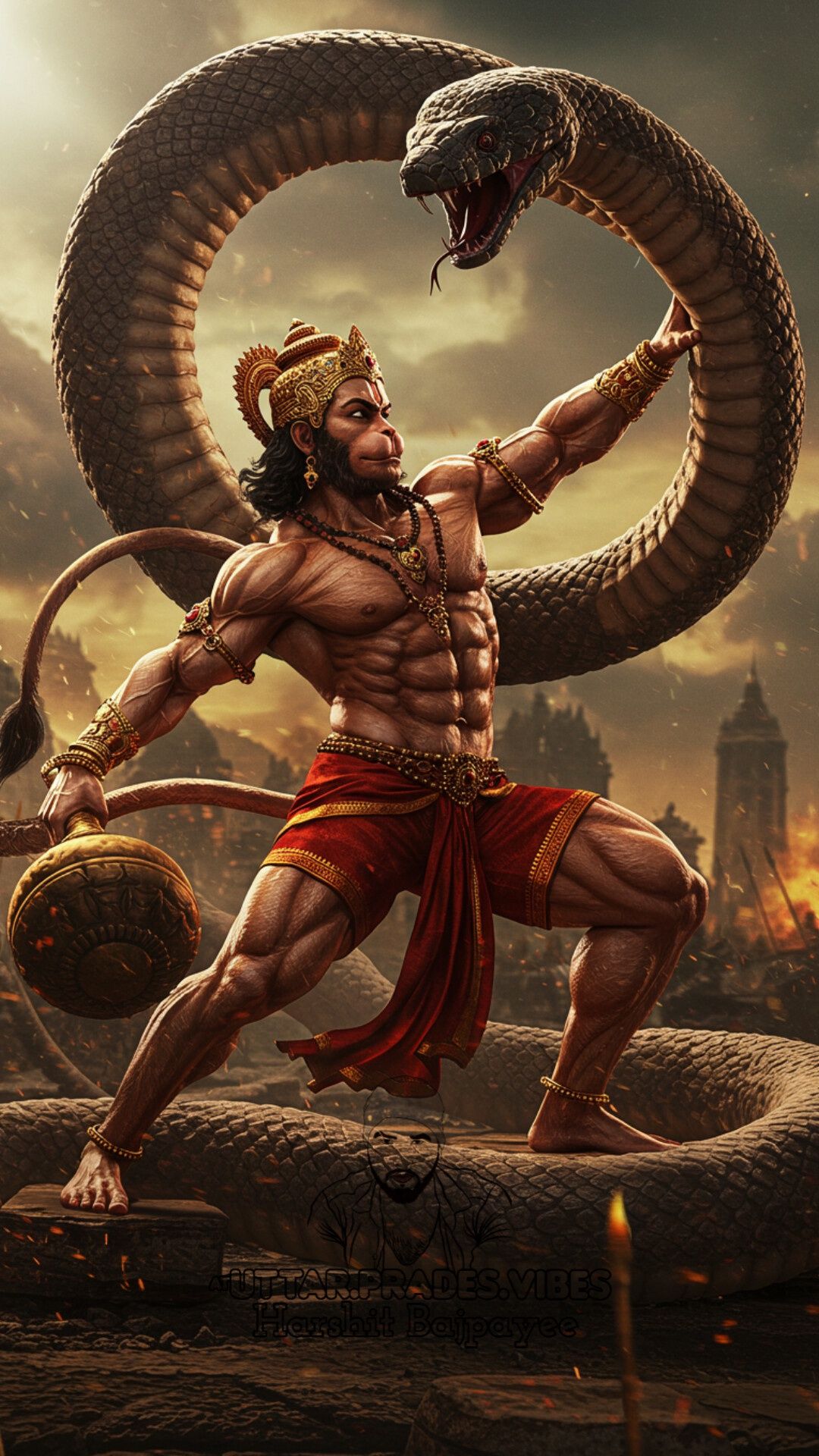 Hanuman with protective serpent shield