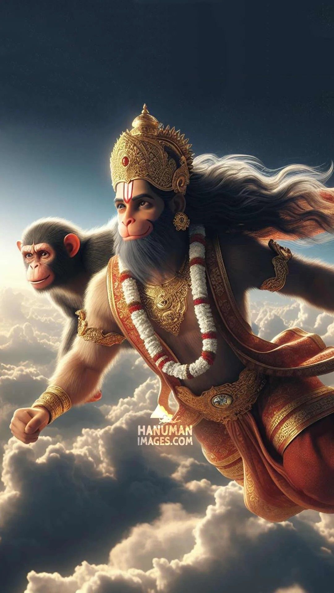 Hanuman flies with a mountain
