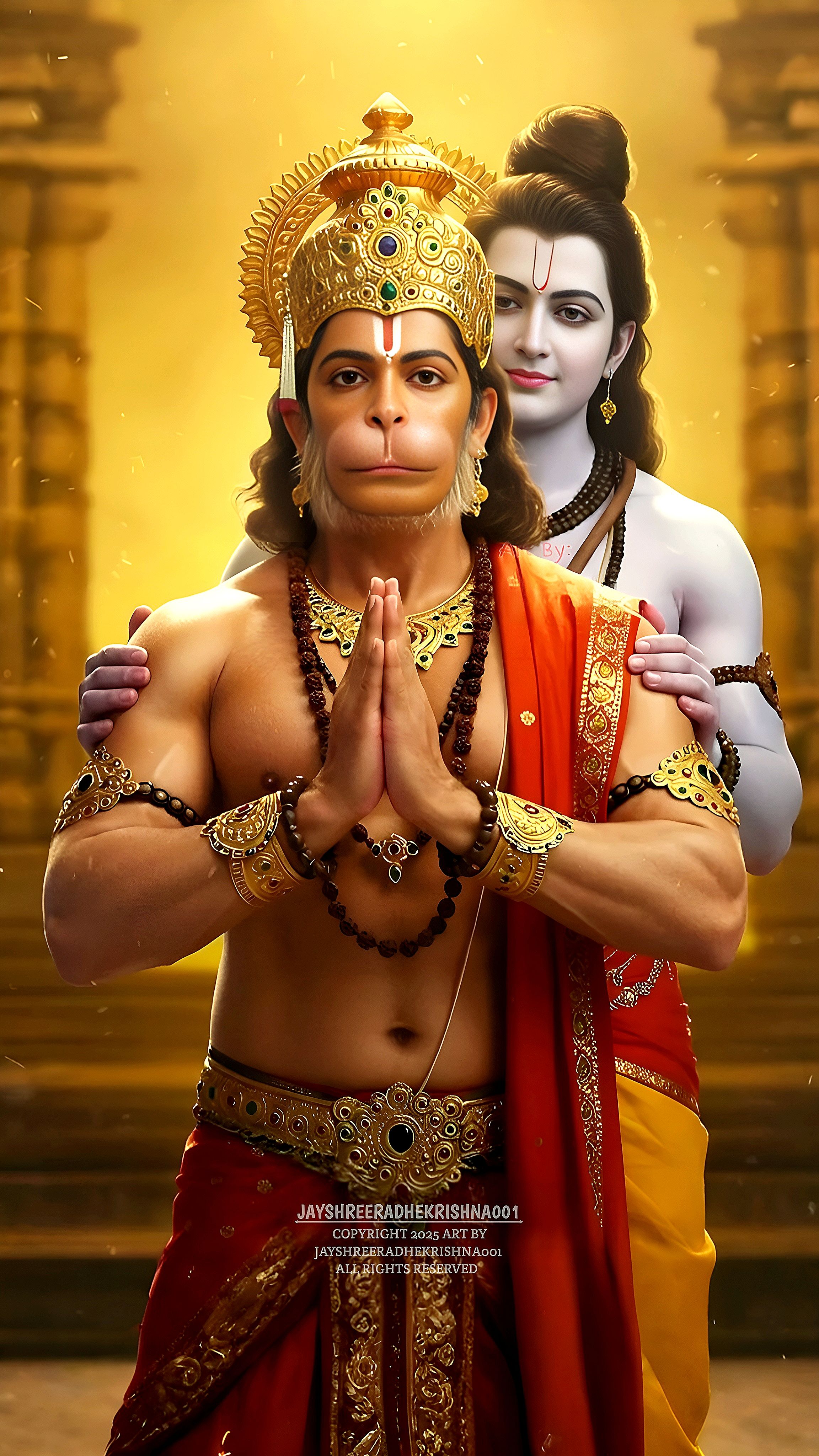 Hanuman in prayer with Lord Ram