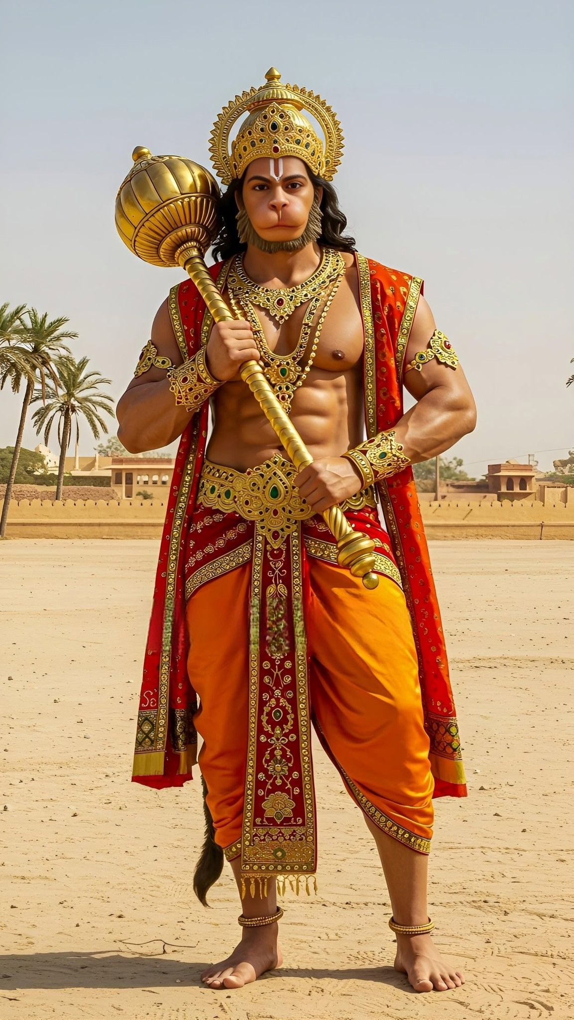 Powerful Hanuman holding golden mace