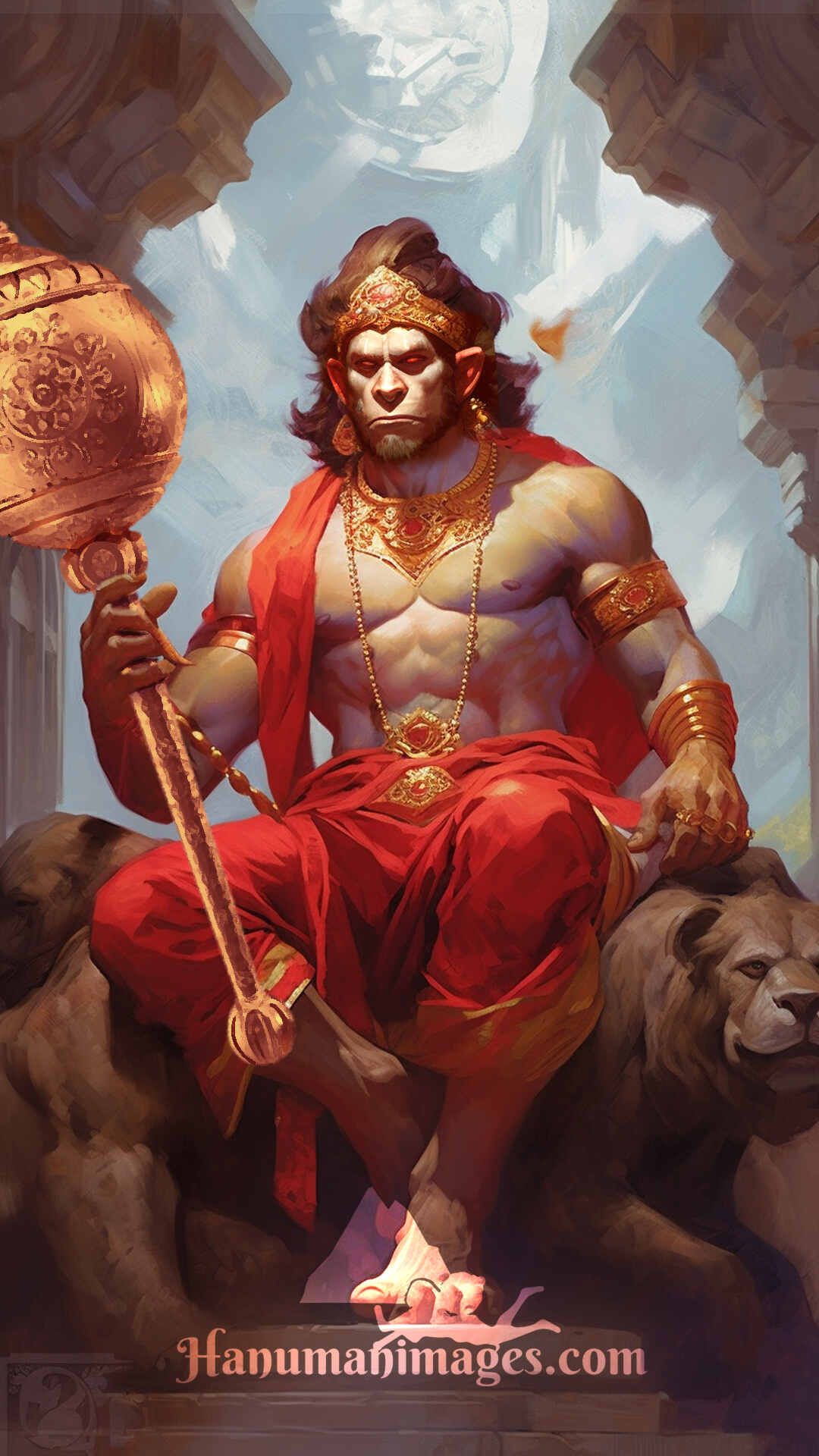 Hanuman seated with gada, divine portrait