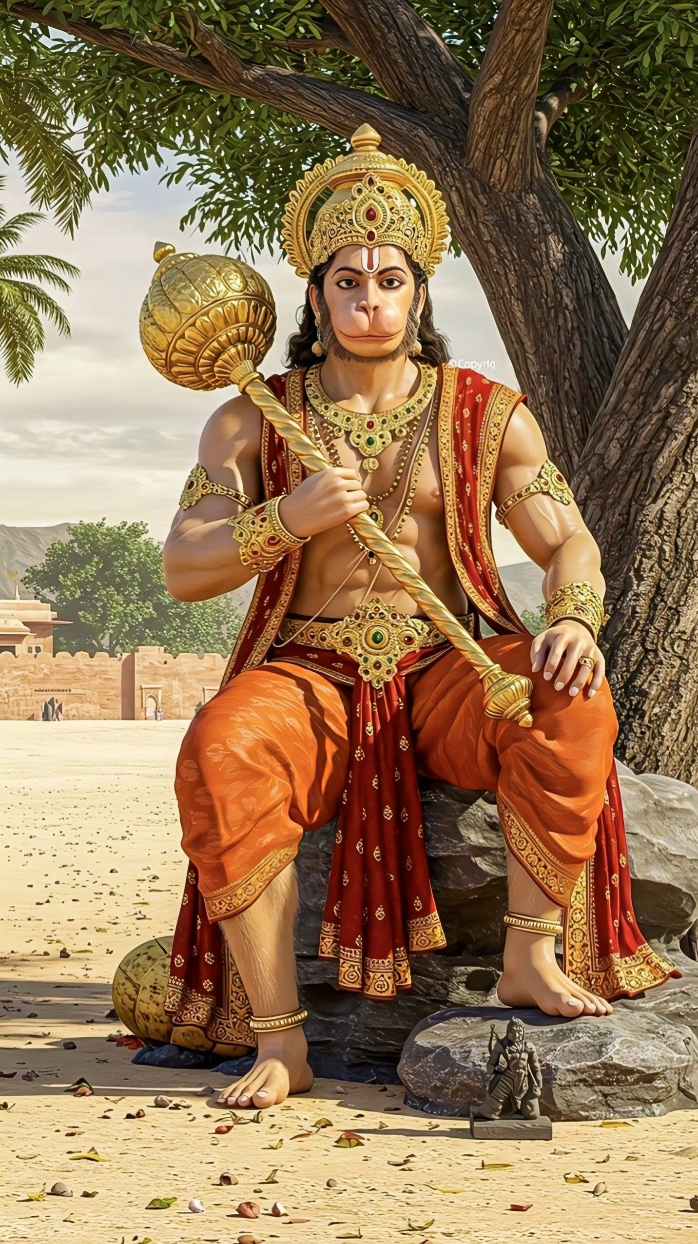 Hanuman seated with mace, divine strength