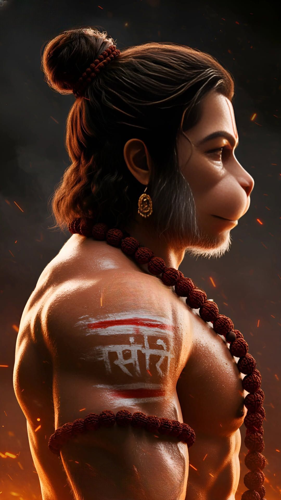 Powerful Hanuman portrait, devotional Hindu art