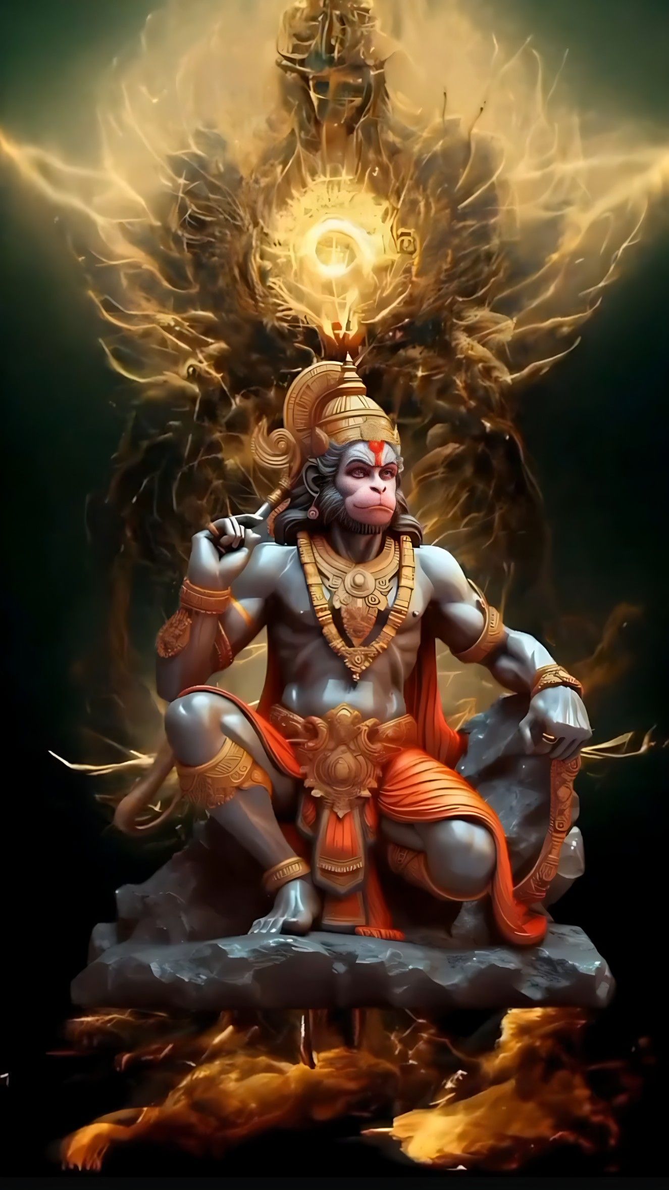 Powerful Hanuman seated with mace