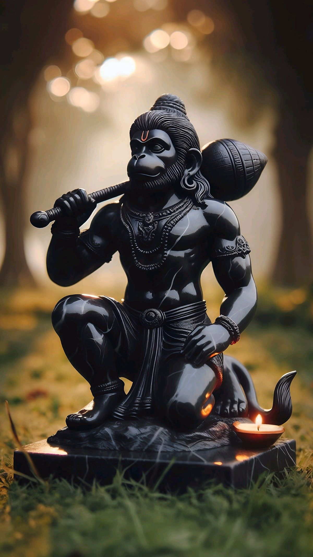 Hanuman with mace, devotional hindu art.